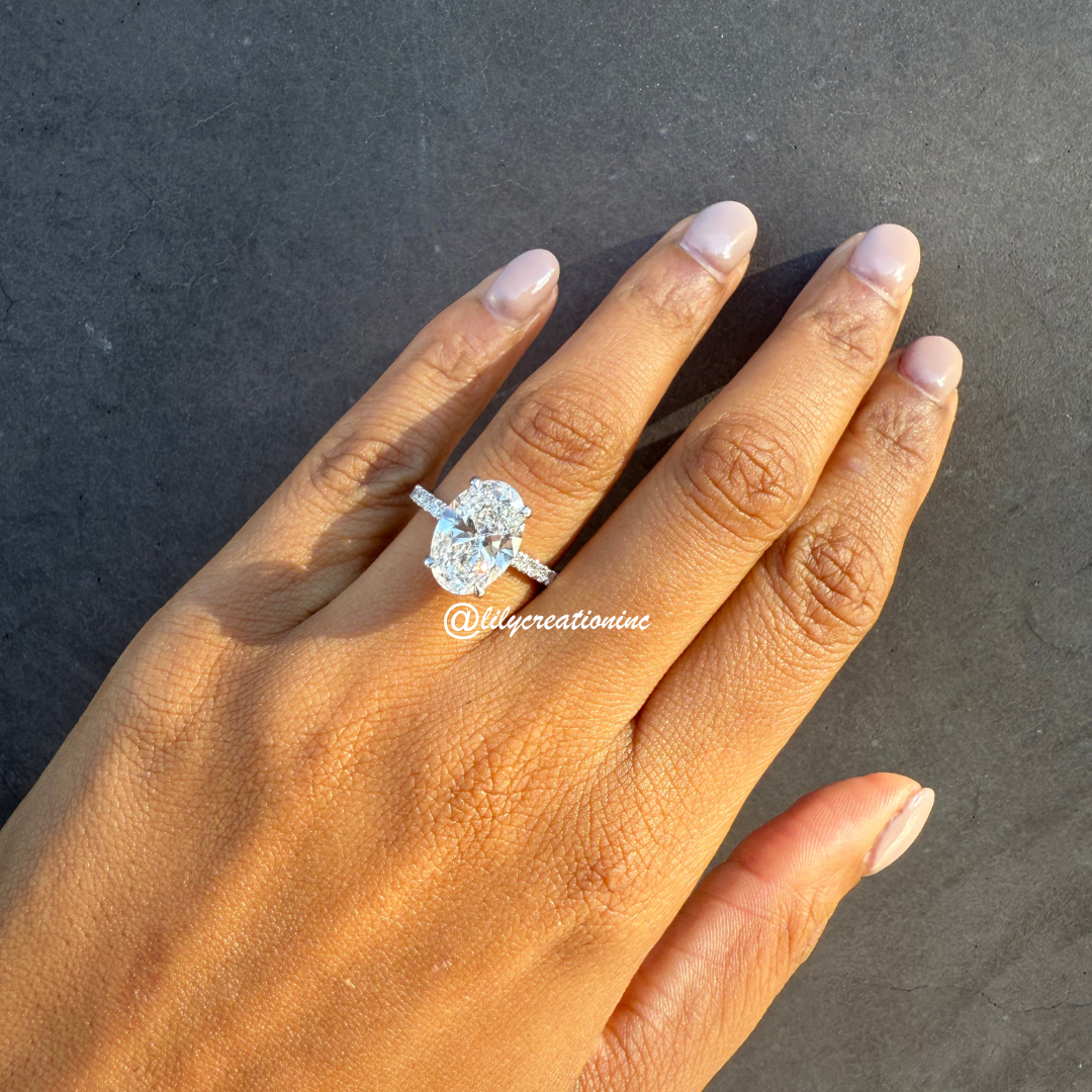 Oval Diamond Engagement Ring With 1/2 Coverage Side Stones