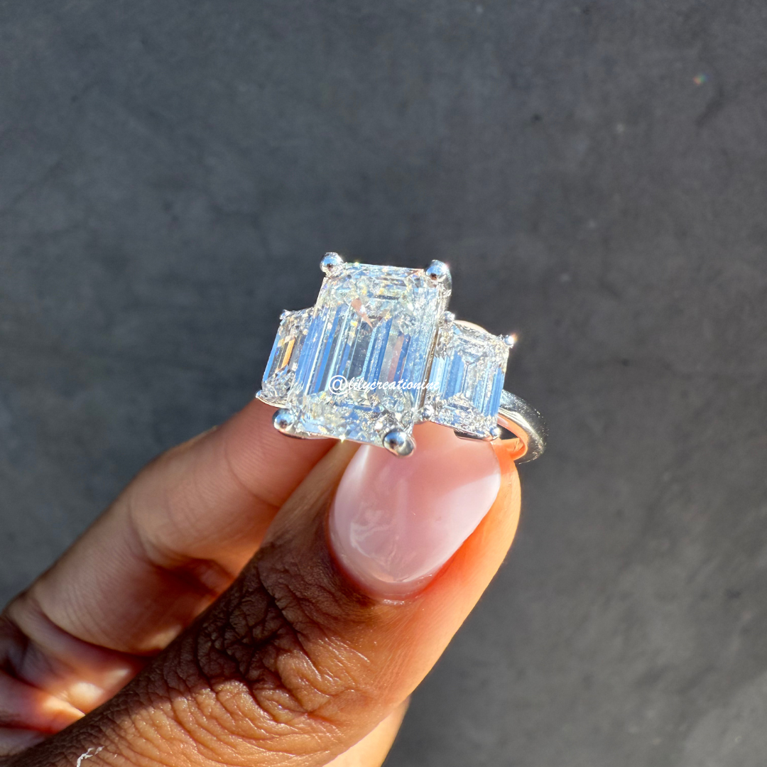 3 Stone Emerald Cut Diamond Engagement Ring