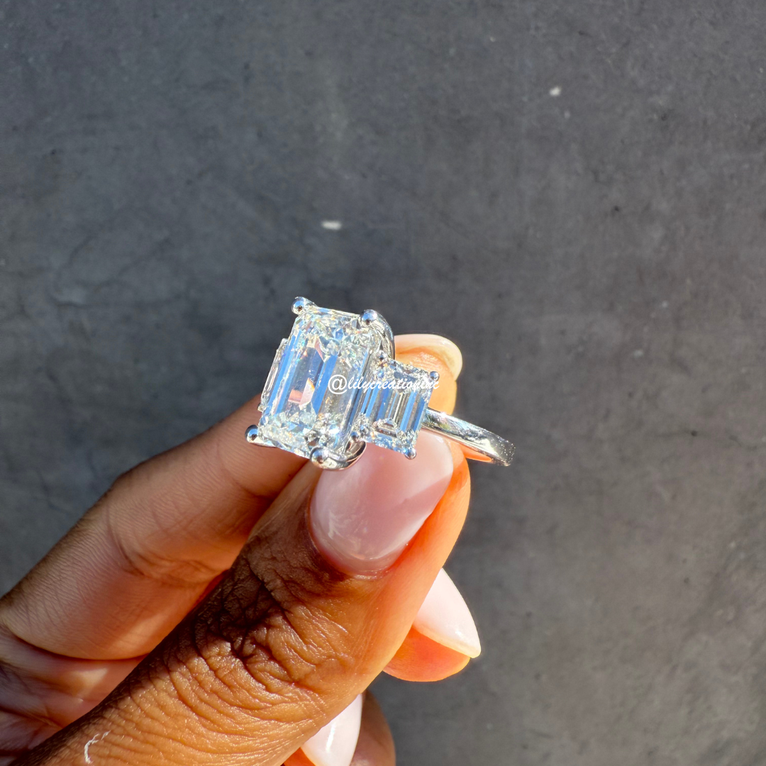 3 Stone Emerald Cut Diamond Engagement Ring