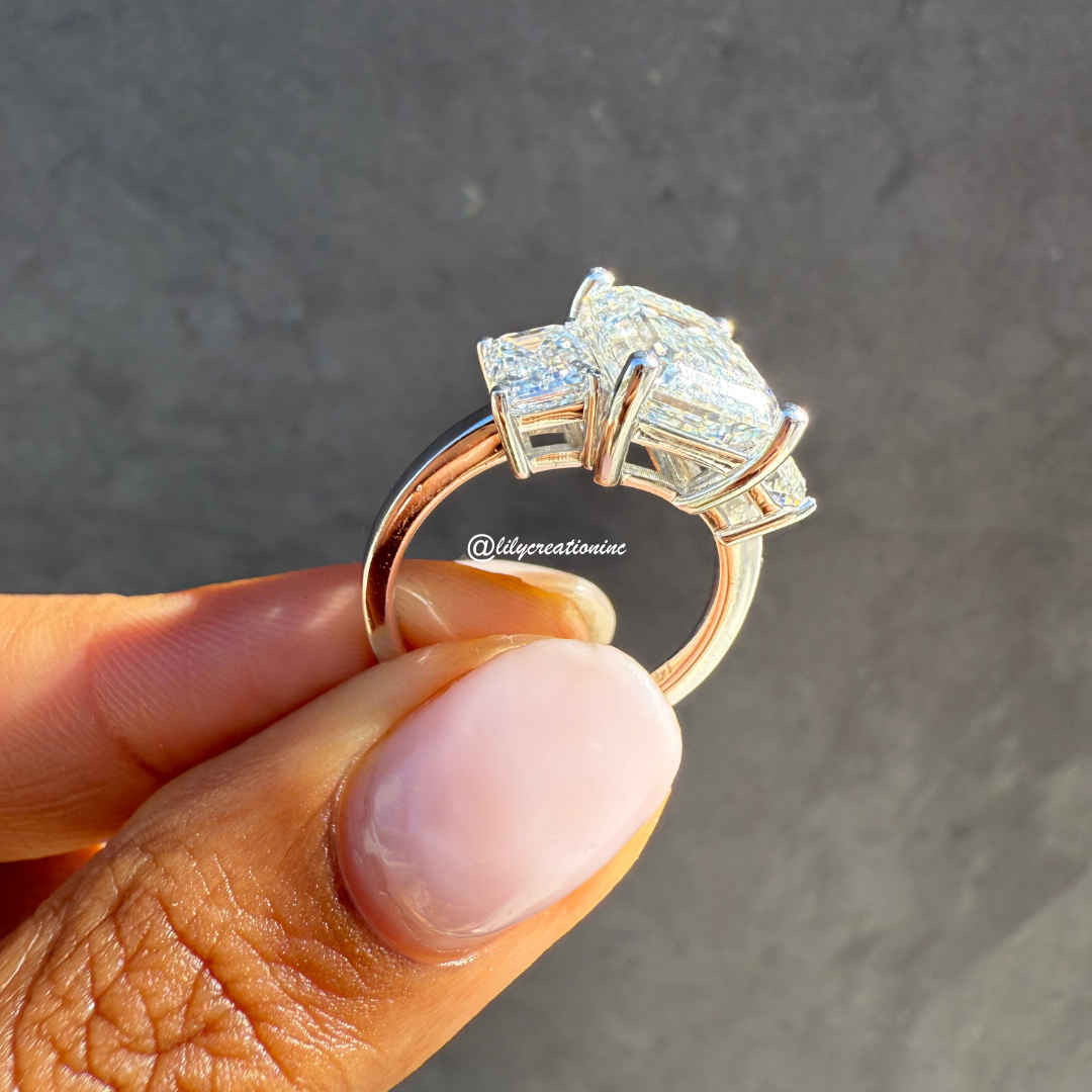 3 Stone Emerald Cut Diamond Engagement Ring