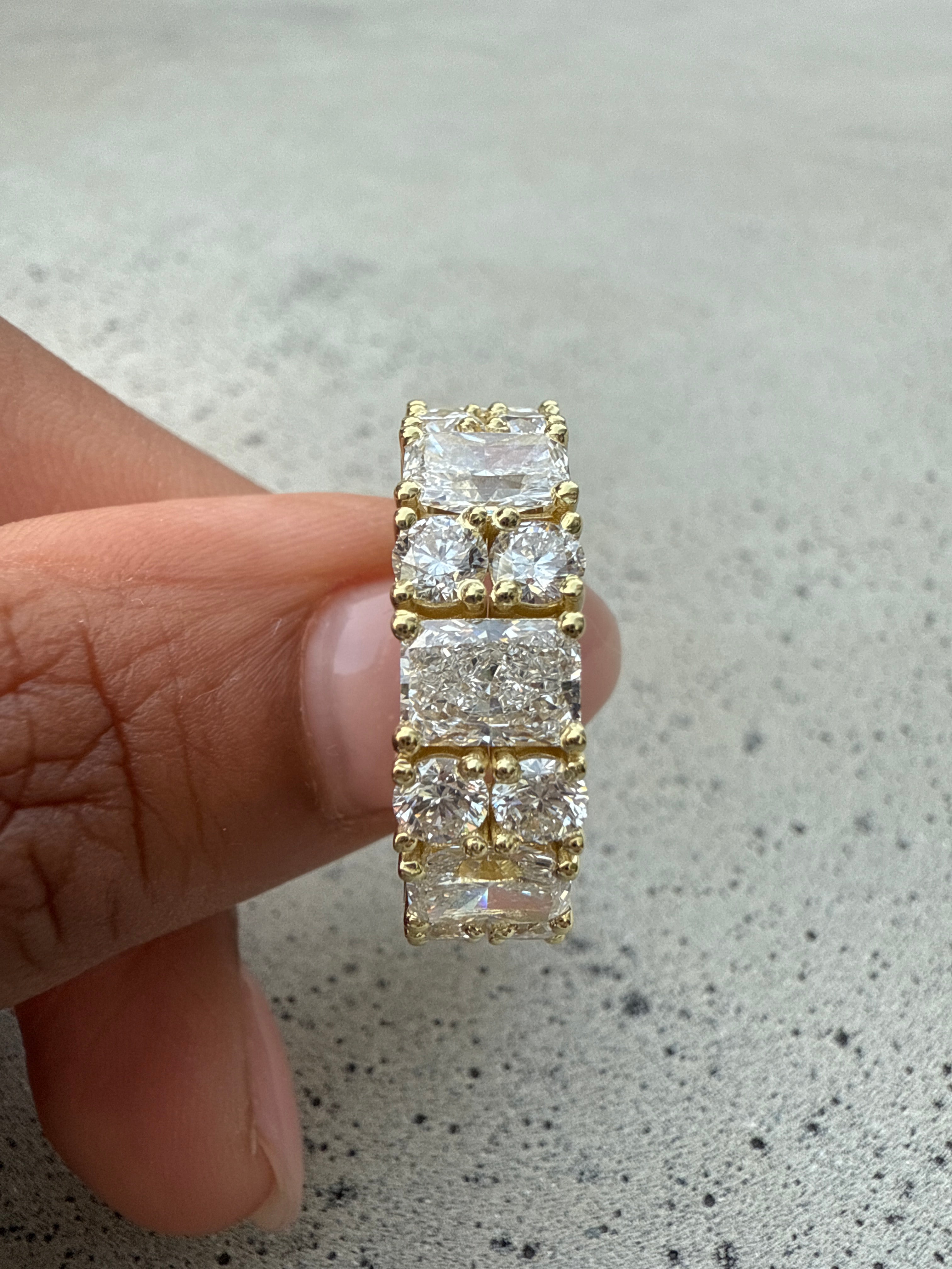 9 Carat Radiant and Round Unique Diamond Eternity Band