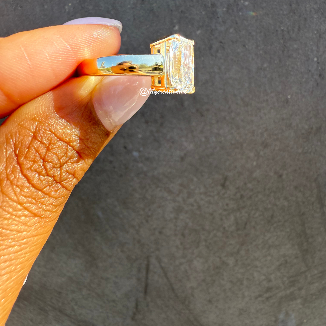 Radiant Cut Solitaire Diamond Engagement Ring With Thick Gold Band