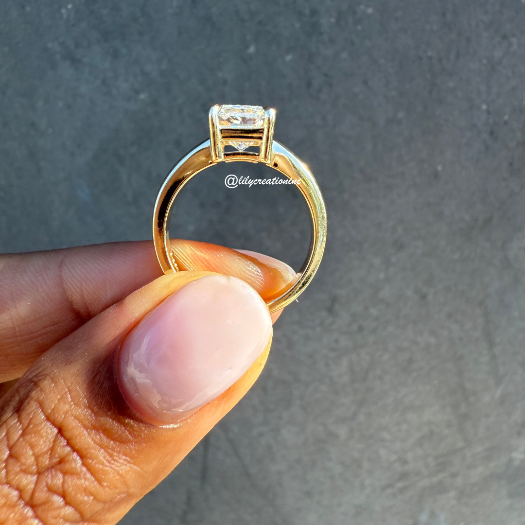 Radiant Cut Solitaire Diamond Engagement Ring With Thick Gold Band