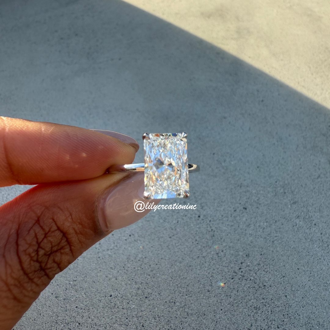 Radiant Cut Solitaire Diamond Engagement Ring With Hidden Halo