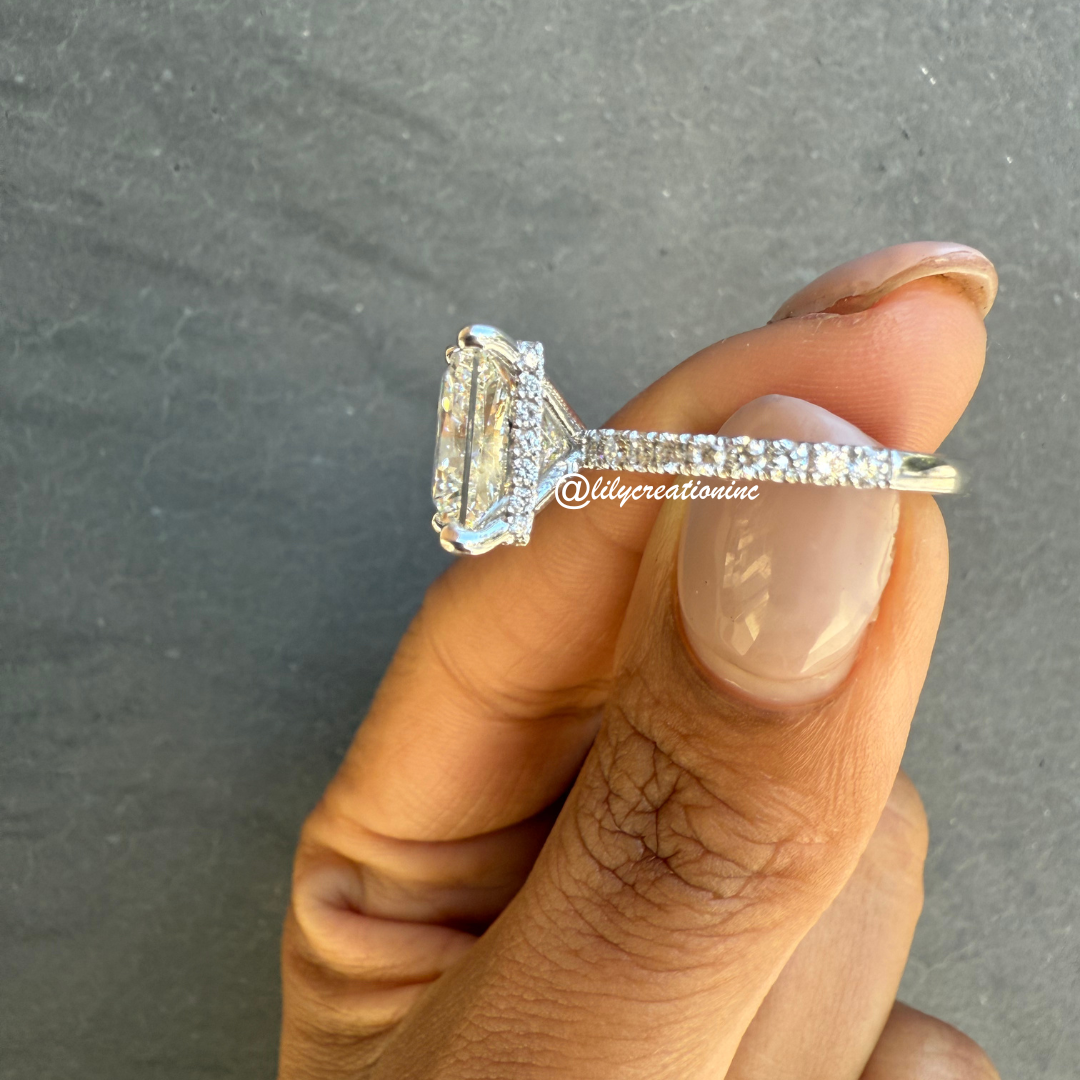 Princess Cut Diamond Engagement Ring With 1/2 Coverage Side Stones & Hidden Halo