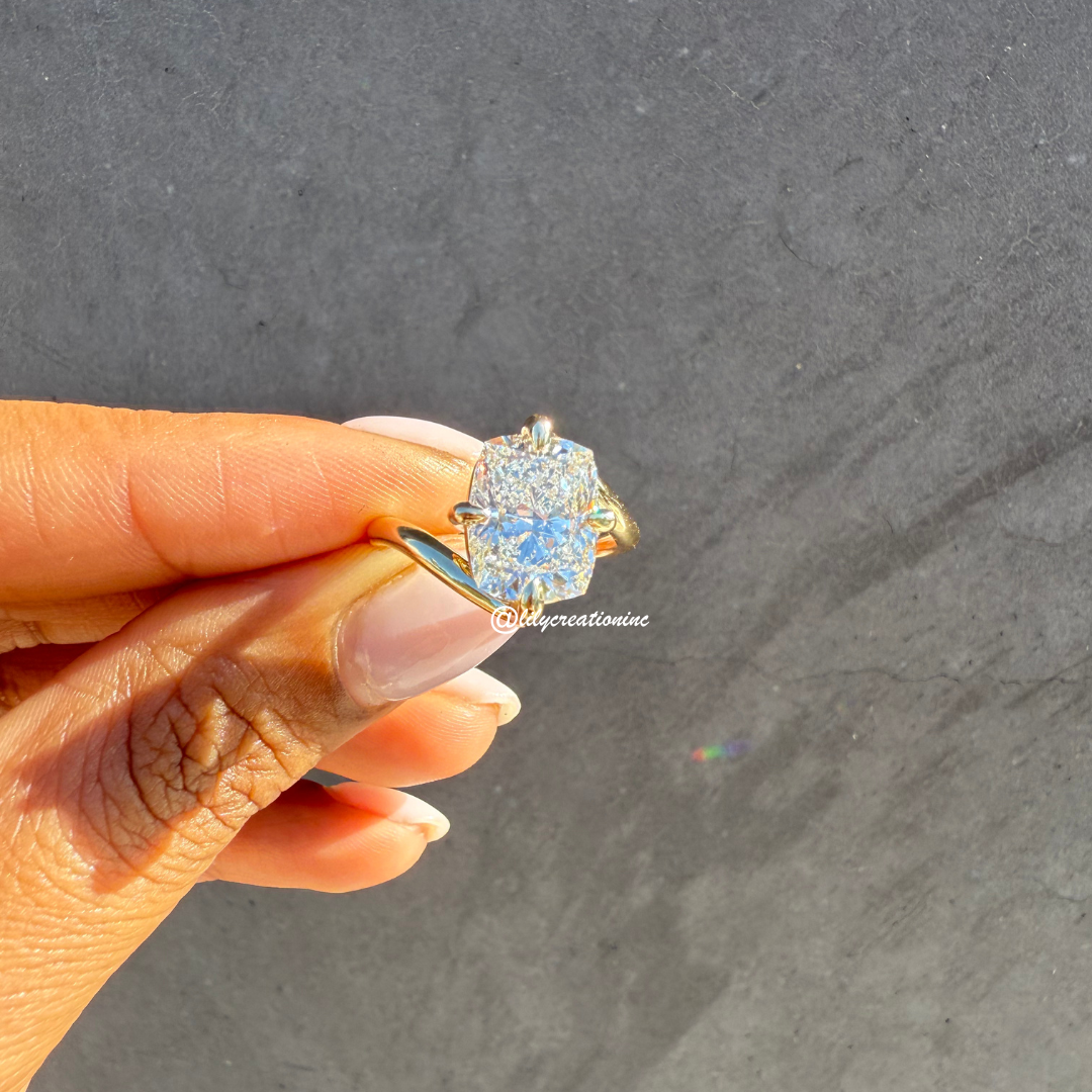 Cushion Cut Solitaire Diamond Engagement Ring With Bypass Band