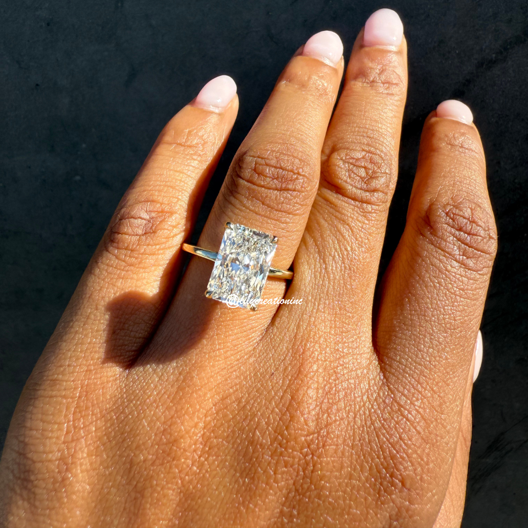 Radiant Cut Solitaire Diamond Engagement Ring With Hidden Halo