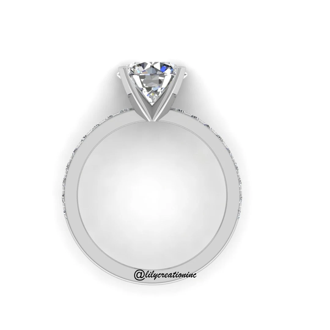 Round Lab Grown Diamond Engagement Ring with 1/2 Coverage Side Stones