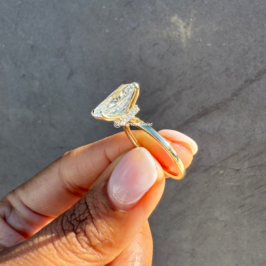 Radiant Cut Solitaire Diamond Engagement Ring With Hidden Halo