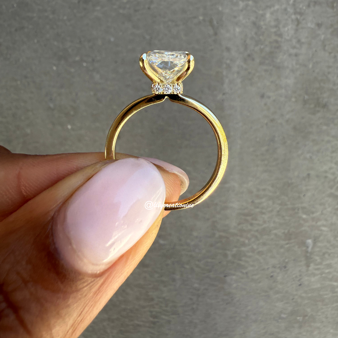 Radiant Cut Solitaire Diamond Engagement Ring With Hidden Halo