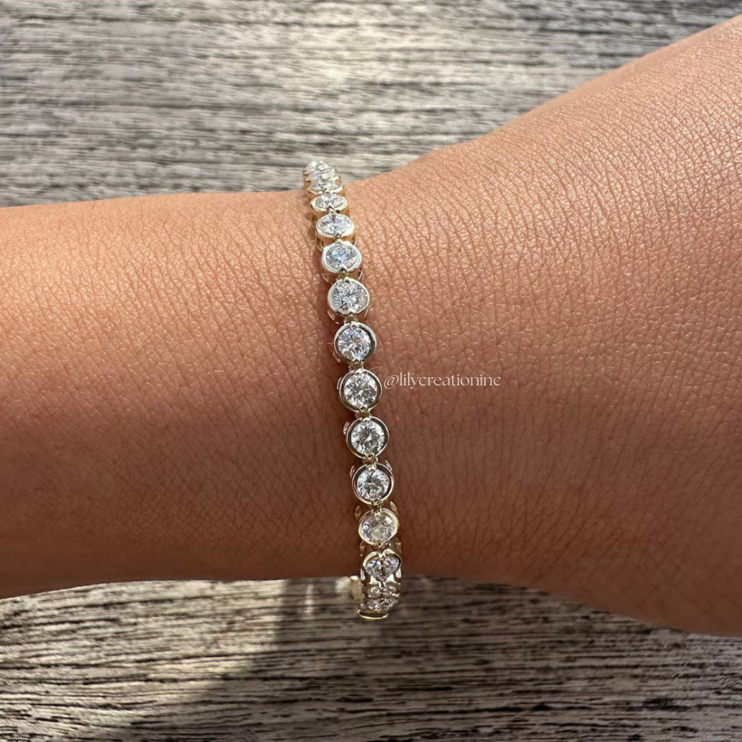 3 Carat Bezel Setting Round Lab Grown Diamond Tennis Bracelet
