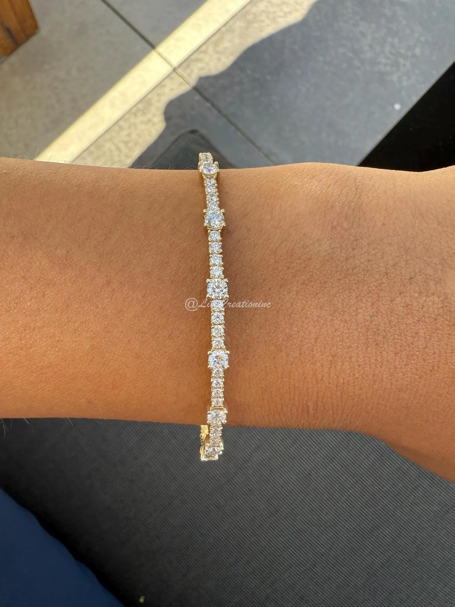 1.50 Carat Round Lab Grown Diamond Station Tennis Bangle – Halfway Flexible Gold Bracelet