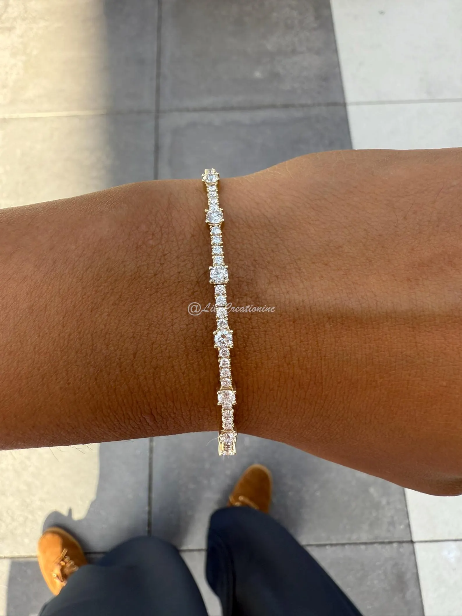 1.50 Carat Round Lab Grown Diamond Station Tennis Bangle – Halfway Flexible Gold Bracelet