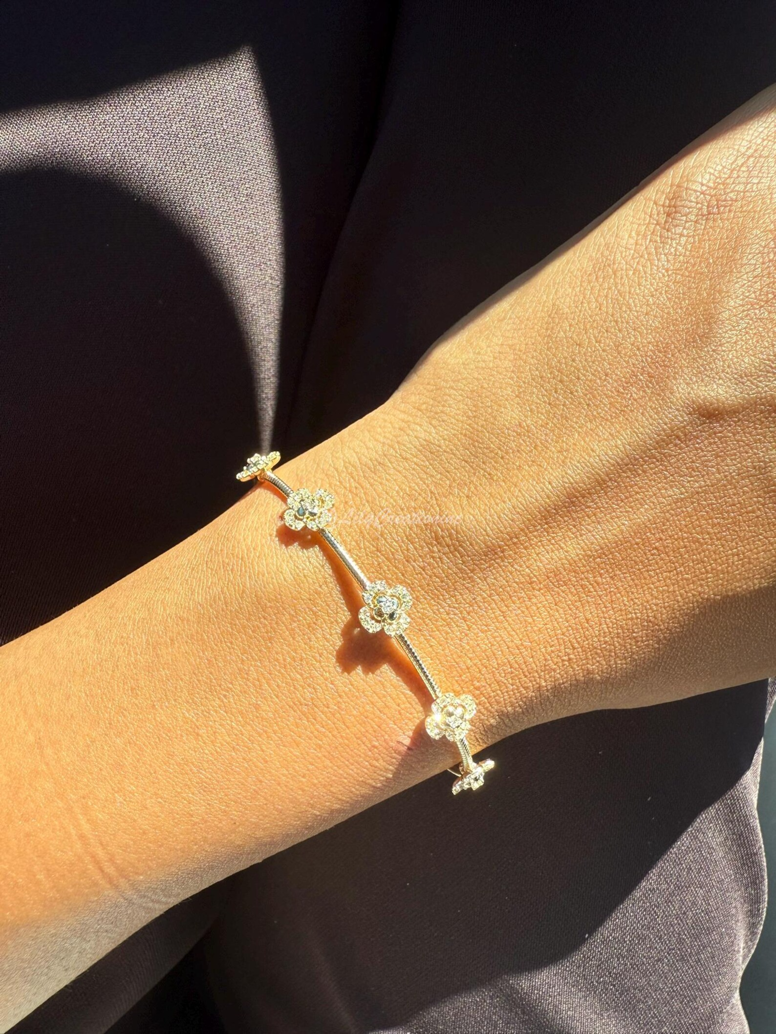 1/2 Carat Round Lab Grown Diamond Flexible Tennis Bangle Bracelet in 14K Gold