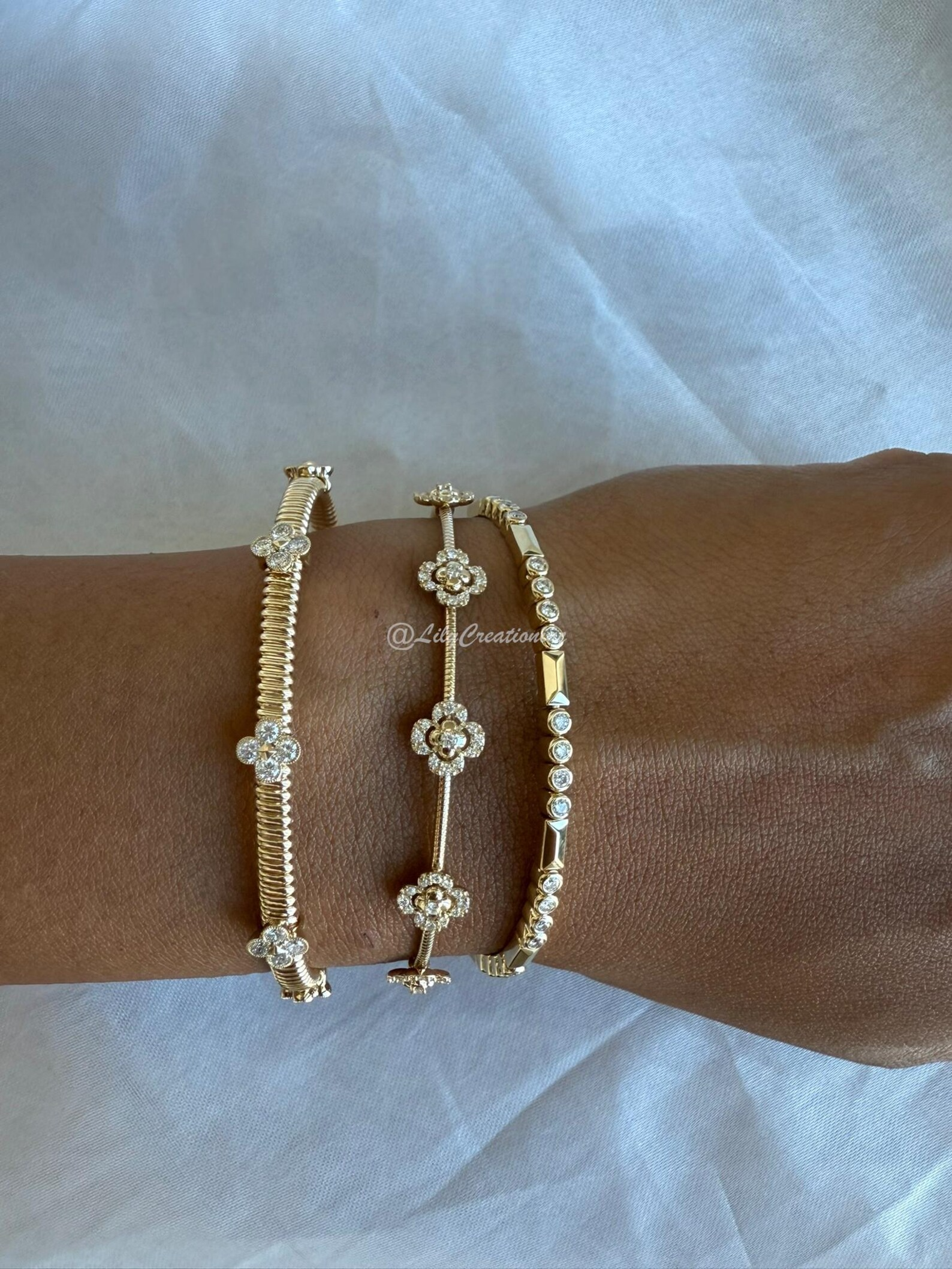 1/2 Carat Round Lab Grown Diamond Flexible Tennis Bangle Bracelet in 14K Gold