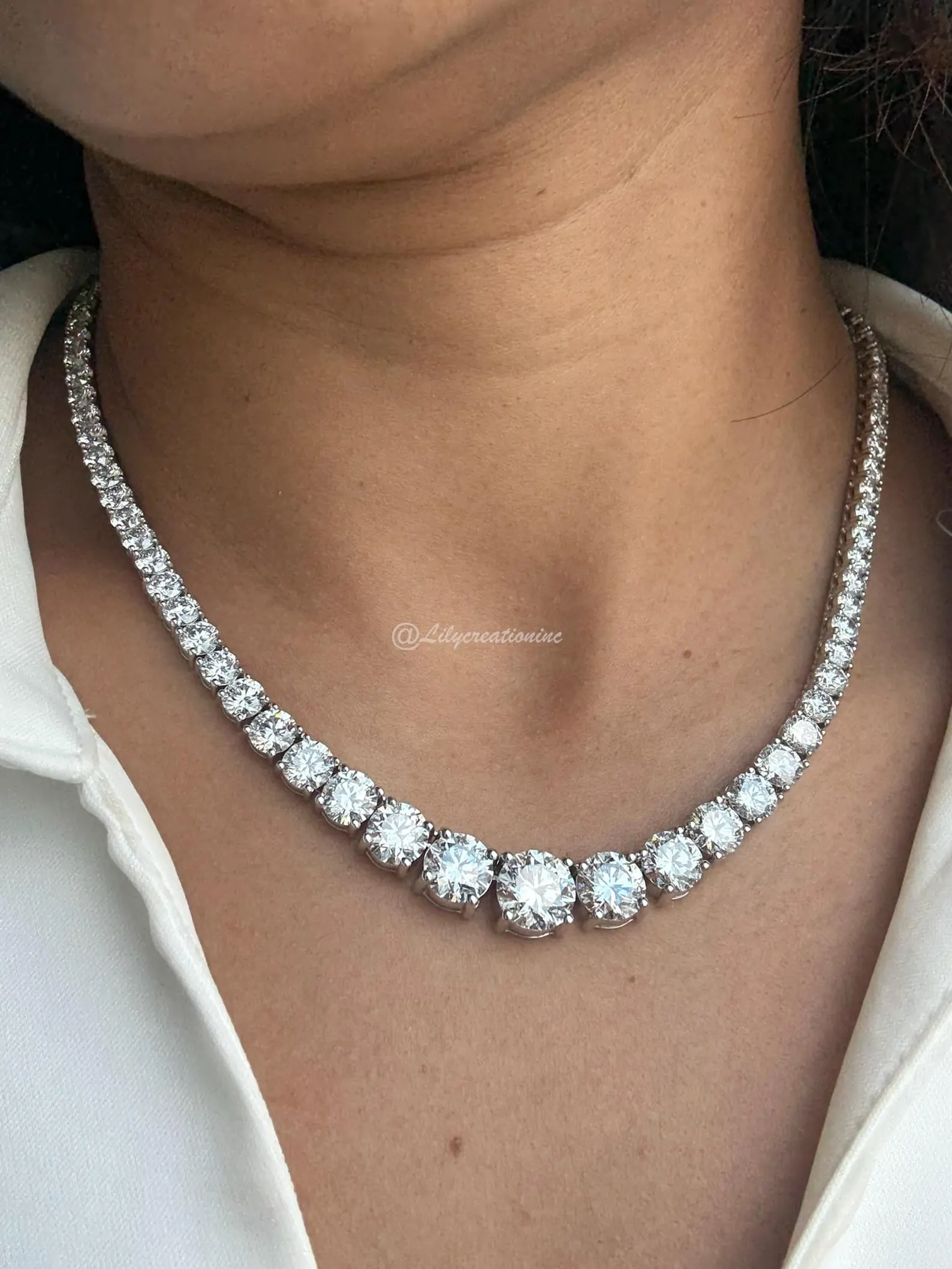 50 Carat Round Graduated Diamond Tennis Necklace