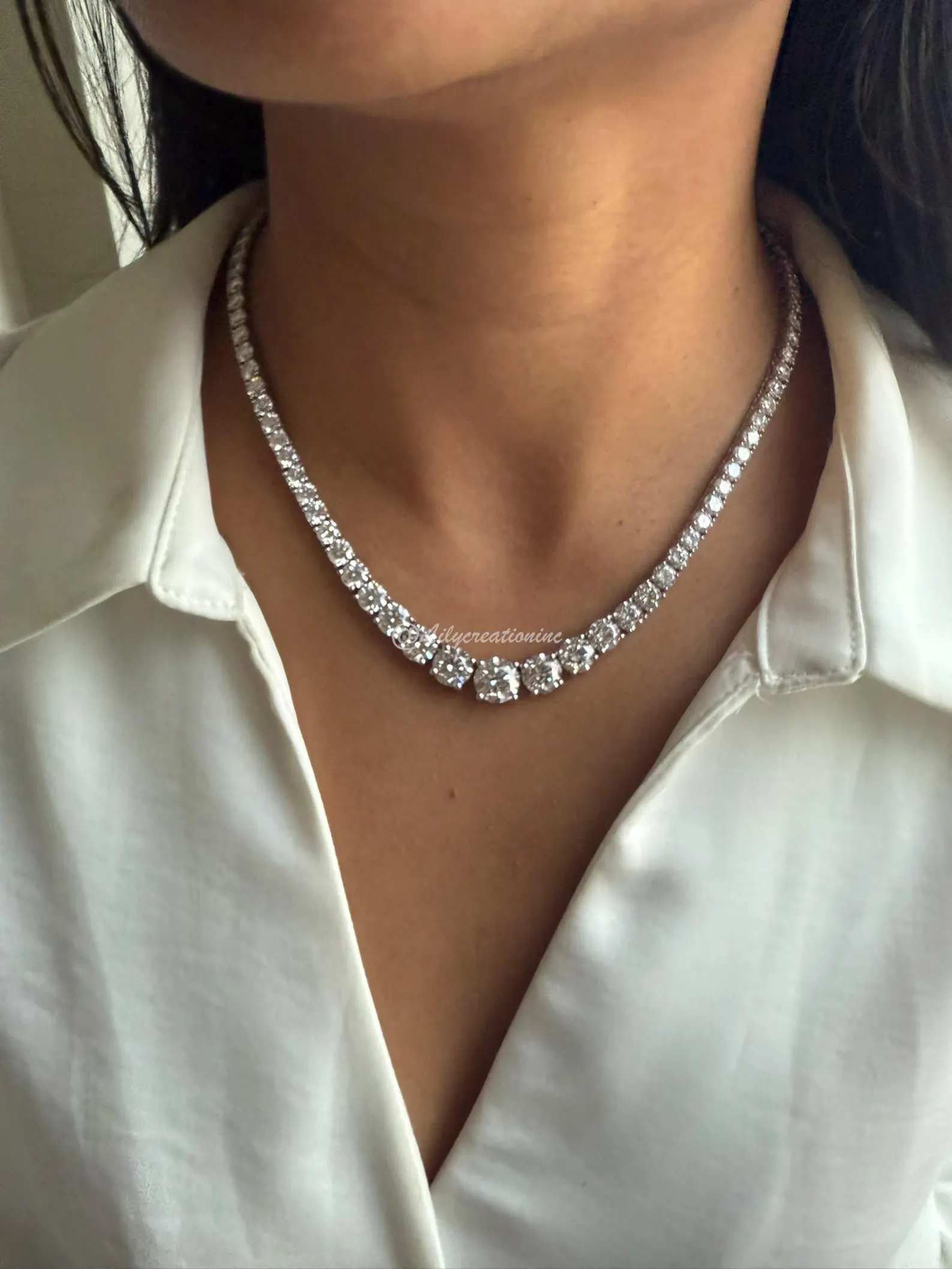 50 Carat Round Graduated Diamond Tennis Necklace