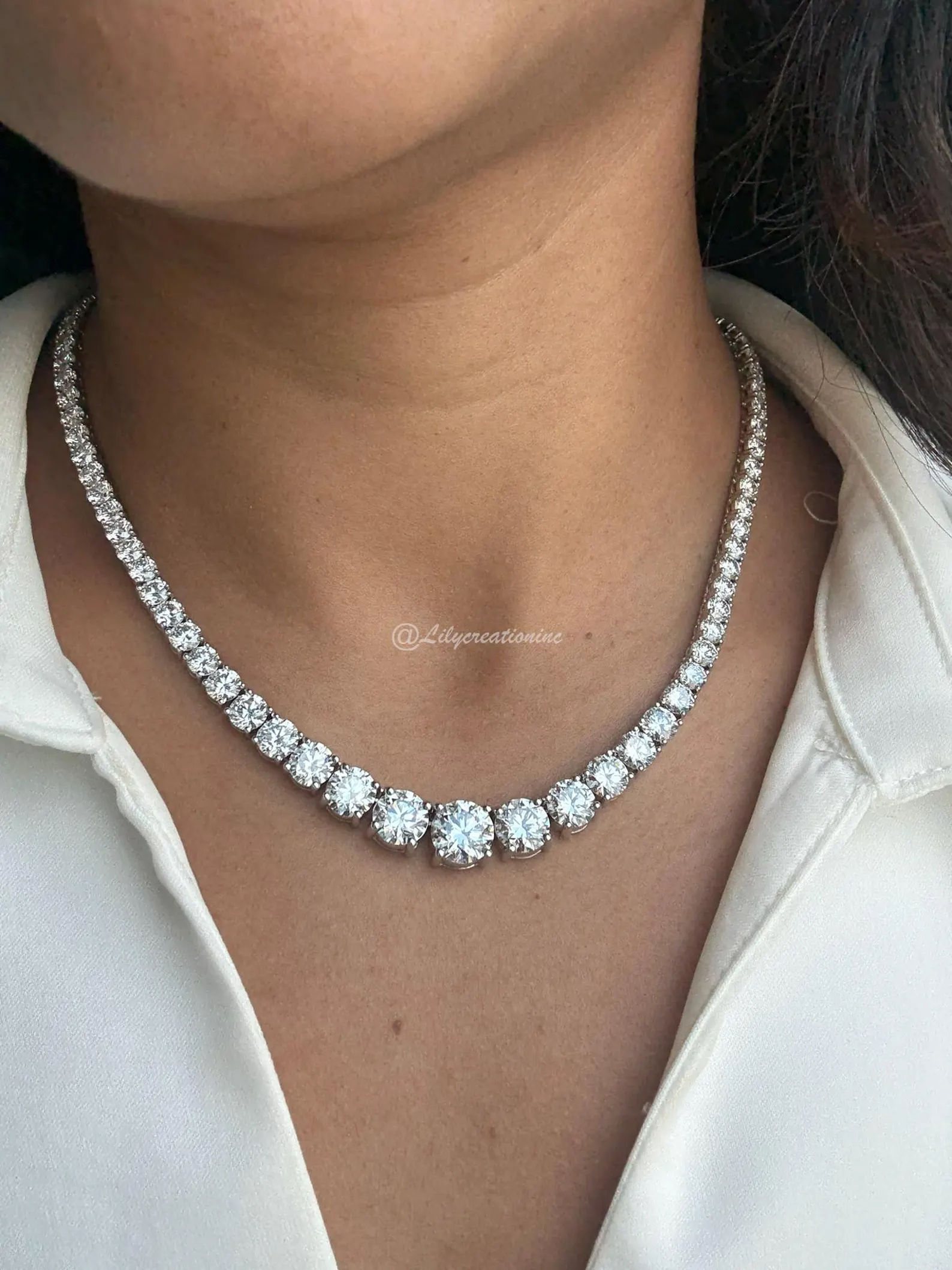50 Carat Round Graduated Diamond Tennis Necklace