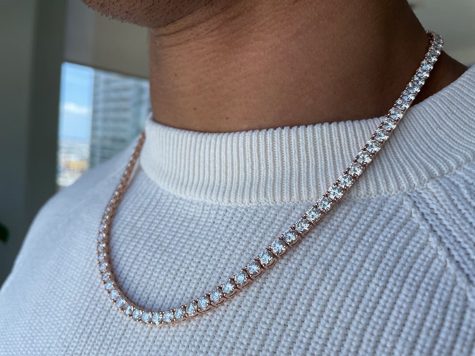 Men's 40 Carat Round Diamond Tennis Necklace