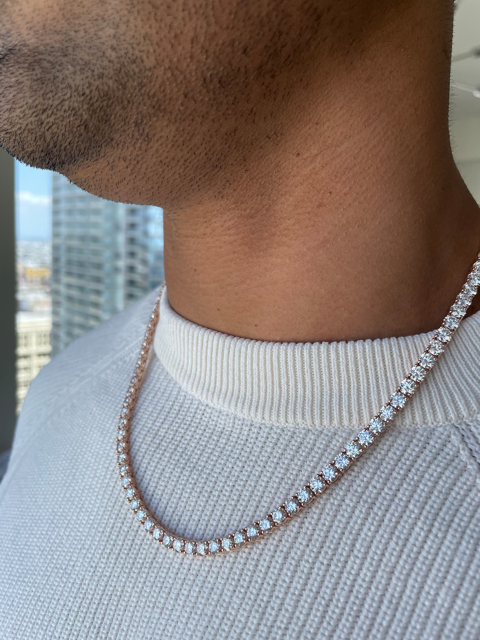 Men's 40 Carat Round Diamond Tennis Necklace