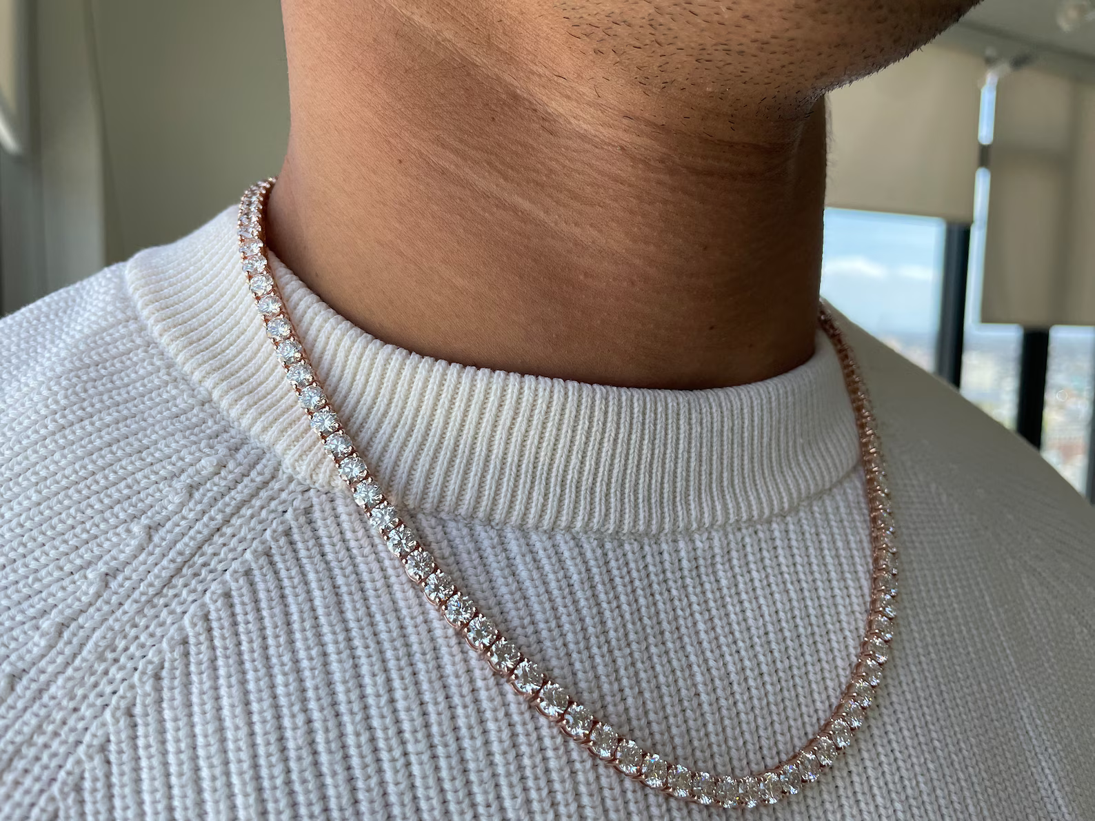 Men's 40 Carat Round Diamond Tennis Necklace