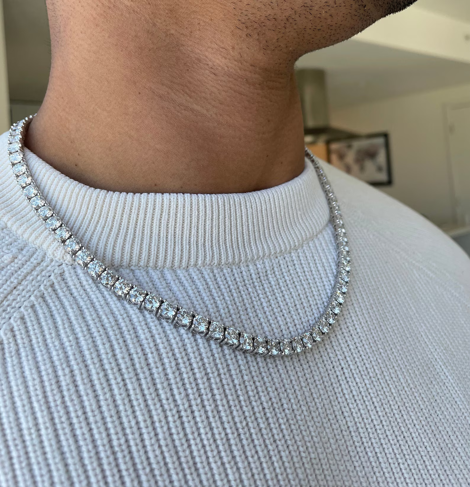 Men's 50 Carat Round Diamond Tennis Necklace