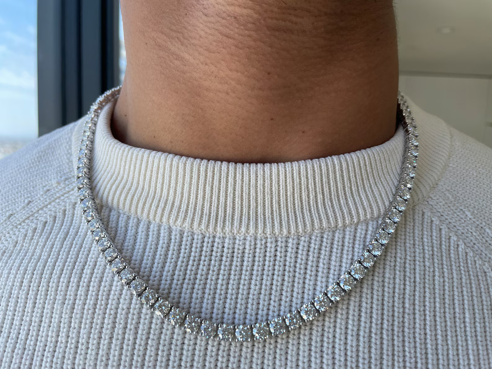 Men's 50 Carat Round Diamond Tennis Necklace
