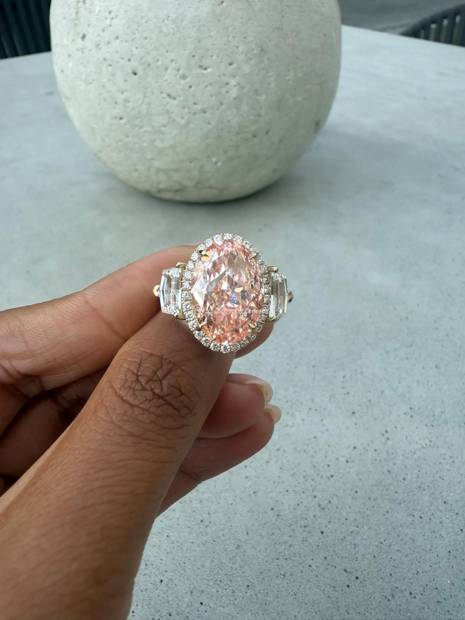 Oval Pink Radiant Lab Grown Diamond Engagement Ring