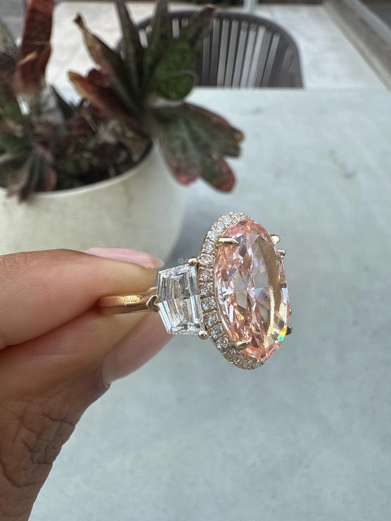 Oval Pink Radiant Lab Grown Diamond Engagement Ring