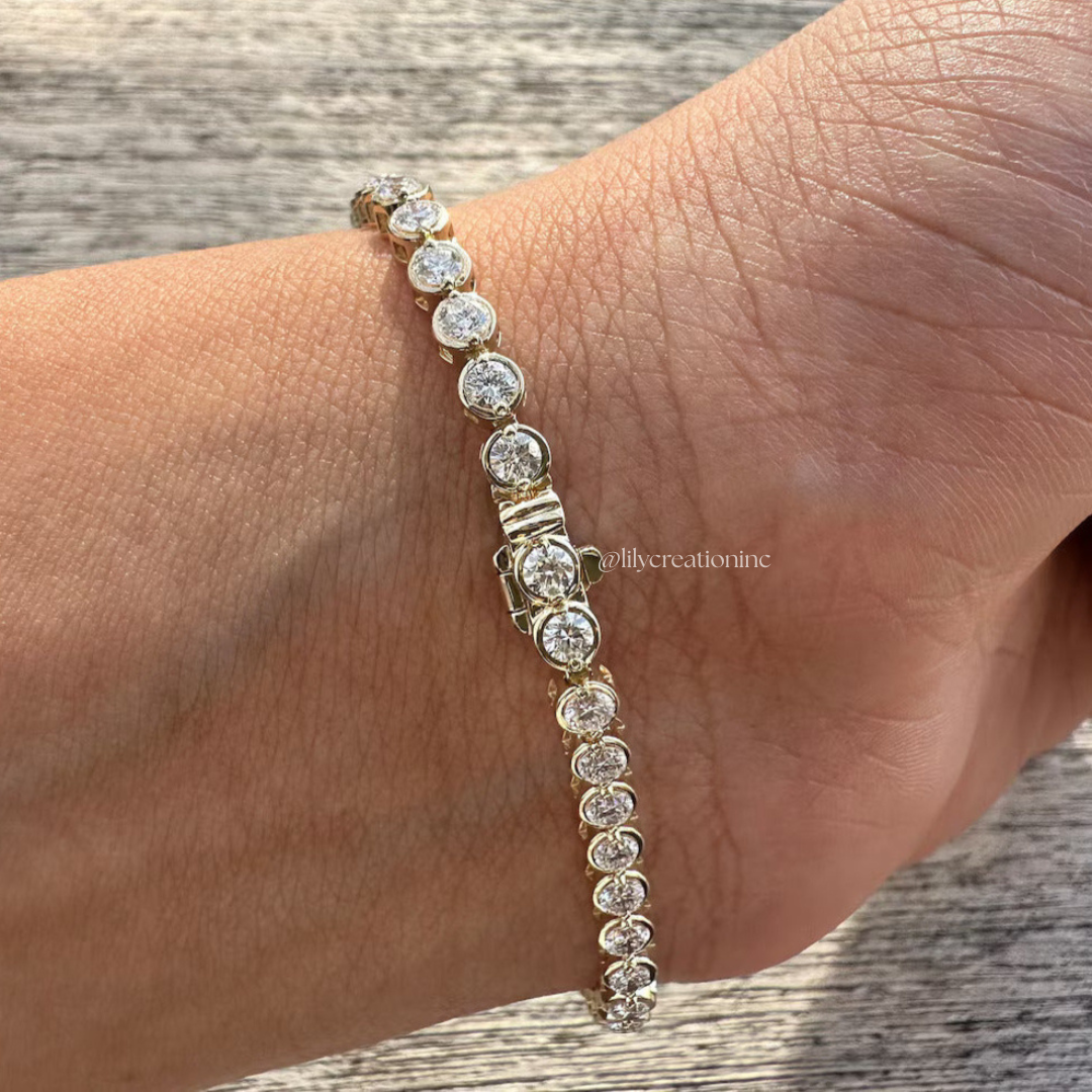 3 Carat Bezel Setting Round Lab Grown Diamond Tennis Bracelet