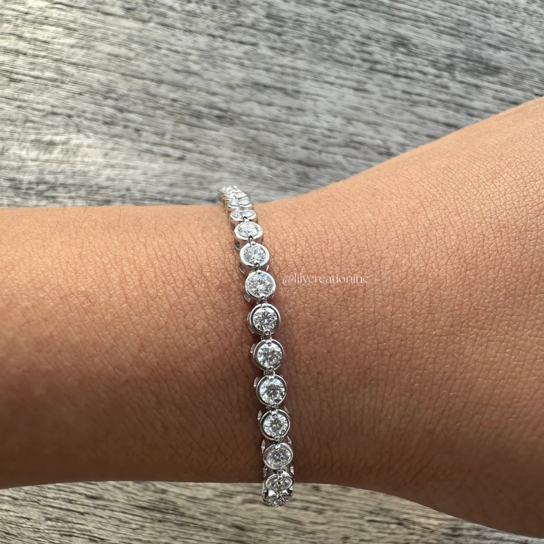 3 Carat Bezel Setting Round Lab Grown Diamond Tennis Bracelet