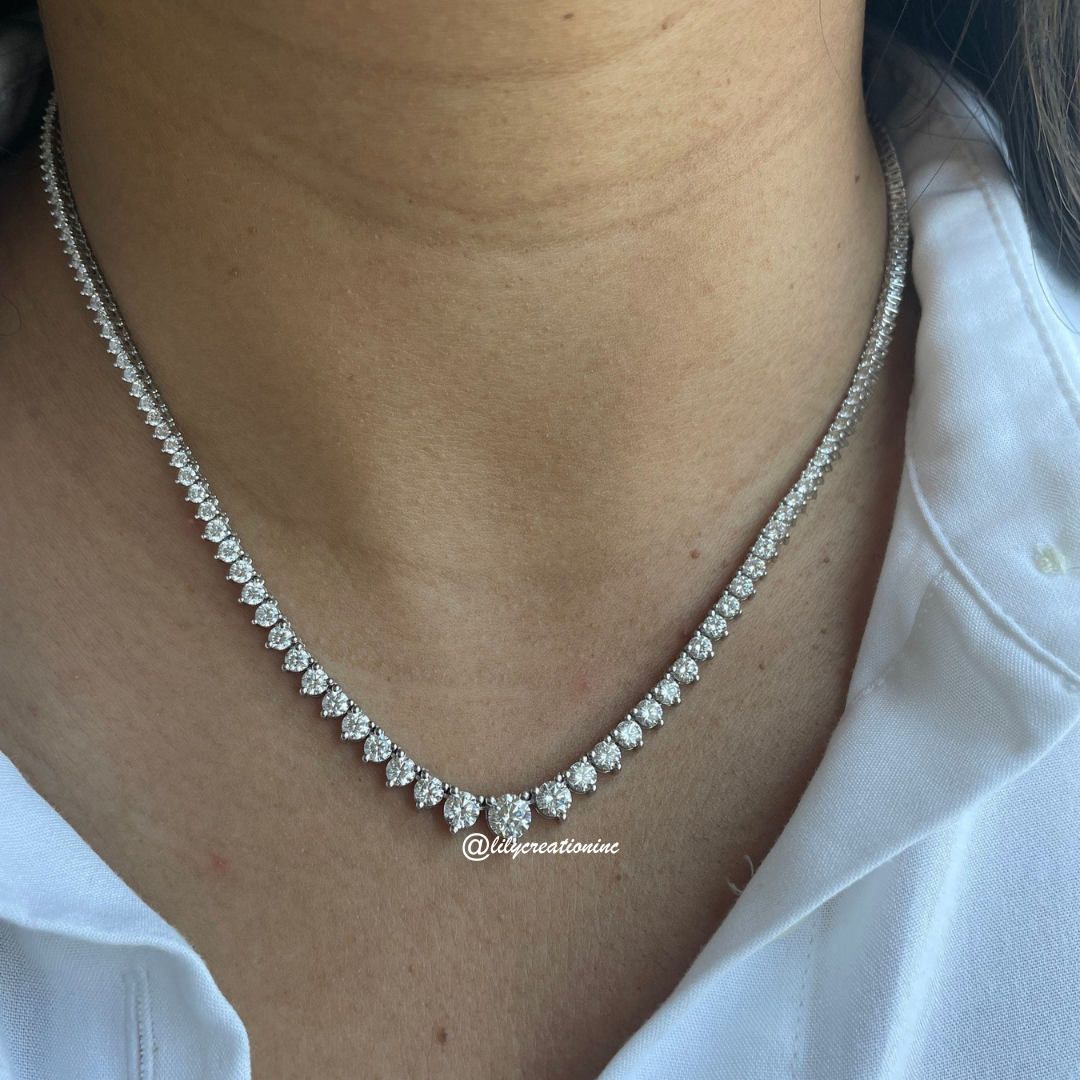 9 Carat Graduated Lab Grown Diamond Tennis Necklace