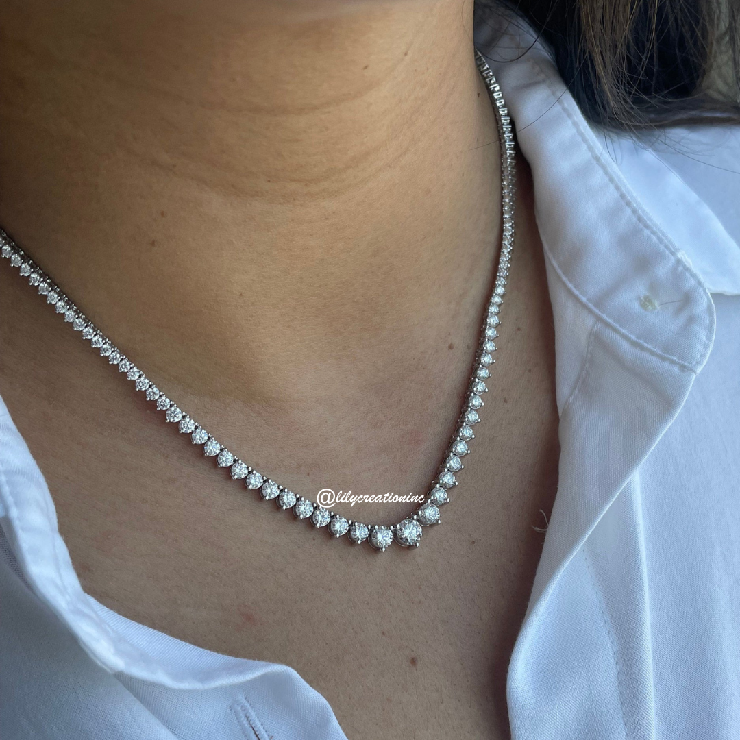 9 Carat Graduated Lab Grown Diamond Tennis Necklace
