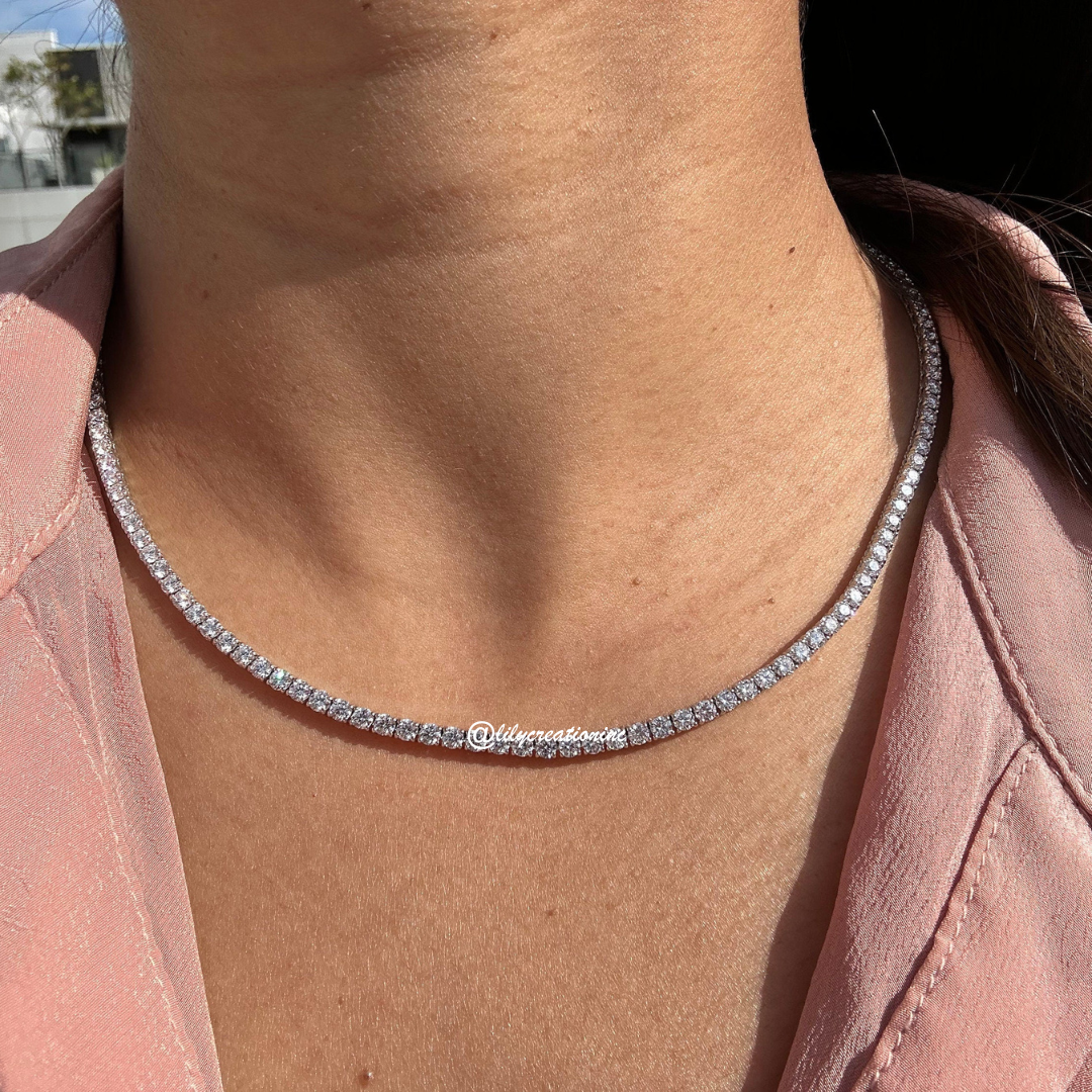 10 Carat Round Lab Grown Diamond Tennis Necklace