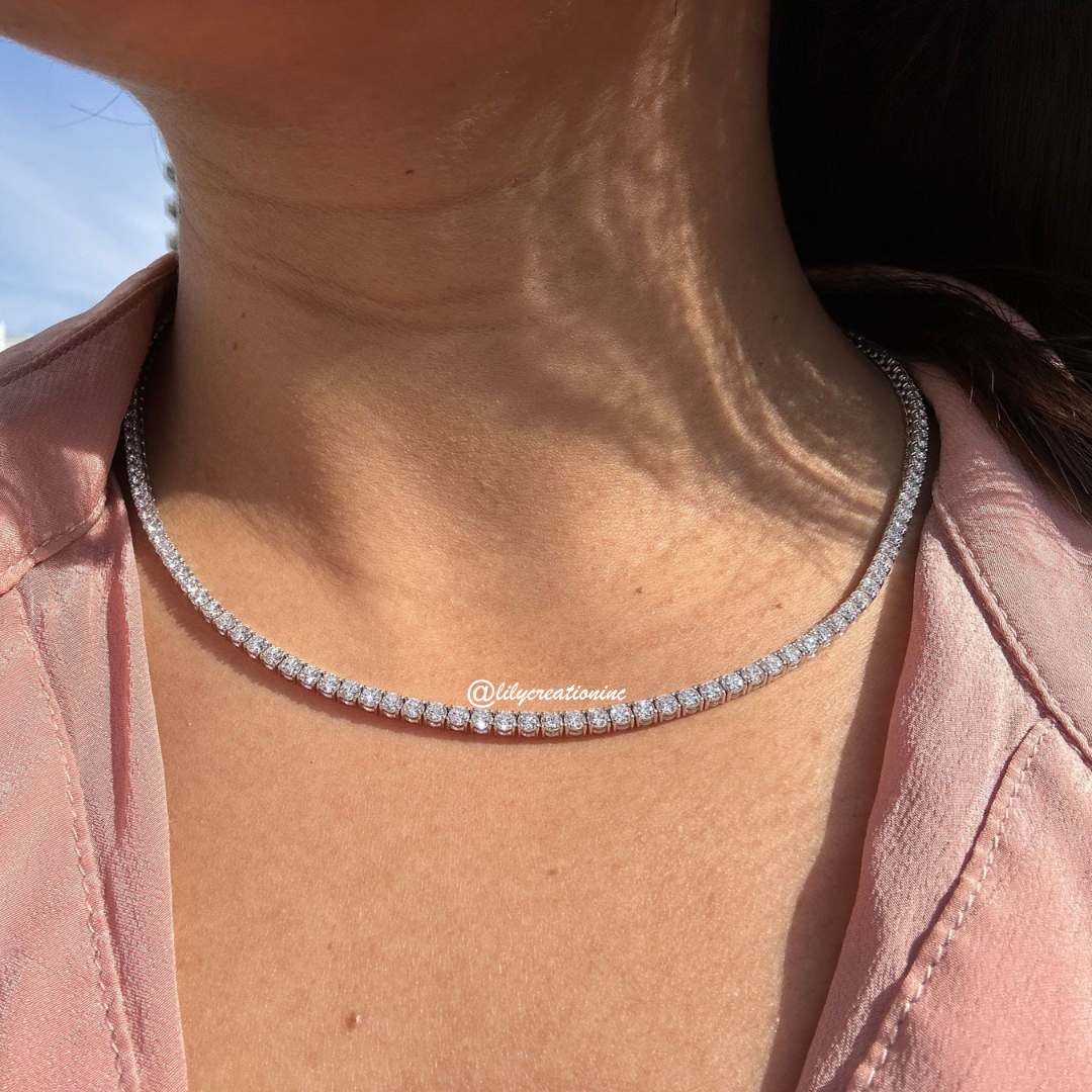 10 Carat Round Lab Grown Diamond Tennis Necklace