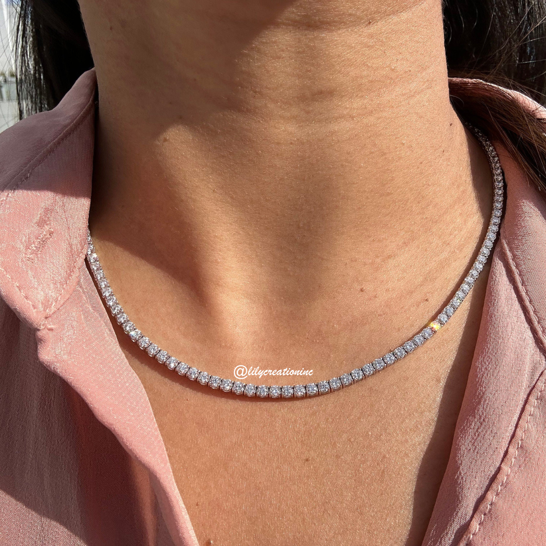 10 Carat Round Lab Grown Diamond Tennis Necklace