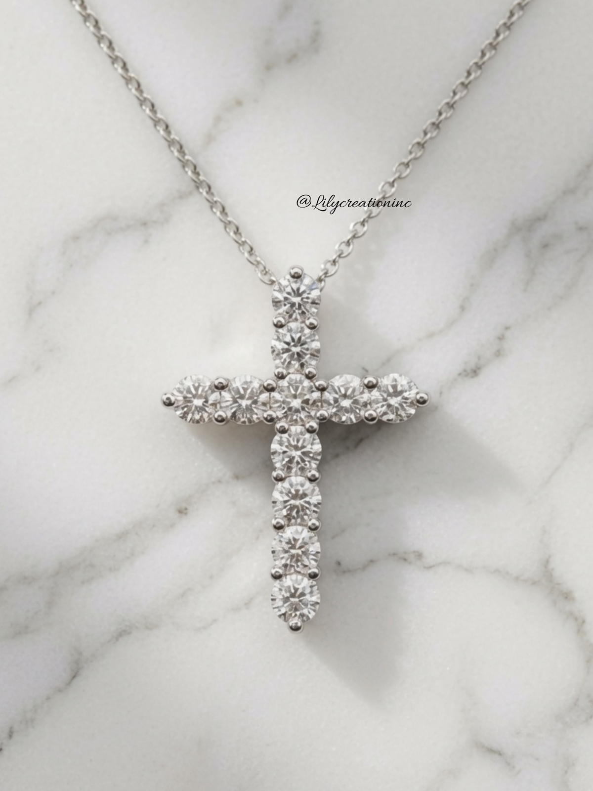 Round 11 Stones Lab Grown Diamond Cross Pendant