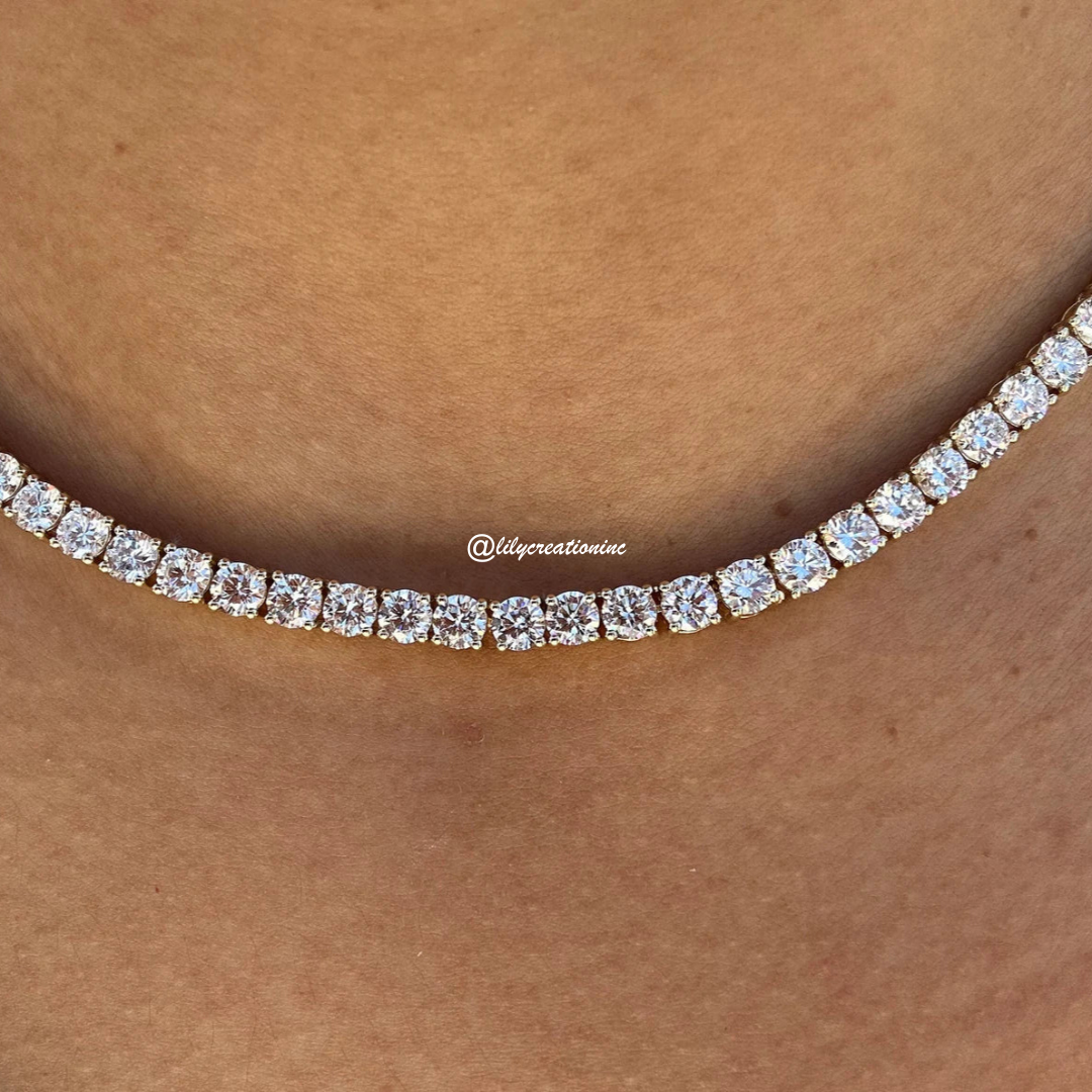 20 Carat Round Lab Grown Diamond Tennis Necklace