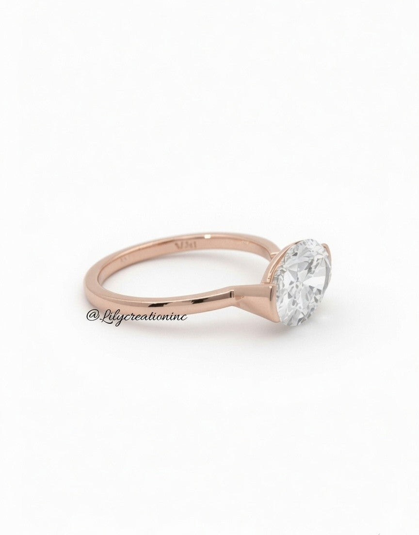 2 Carat Lab Grown Oval Cut Solitaire East to West Diamond Engagement Ring