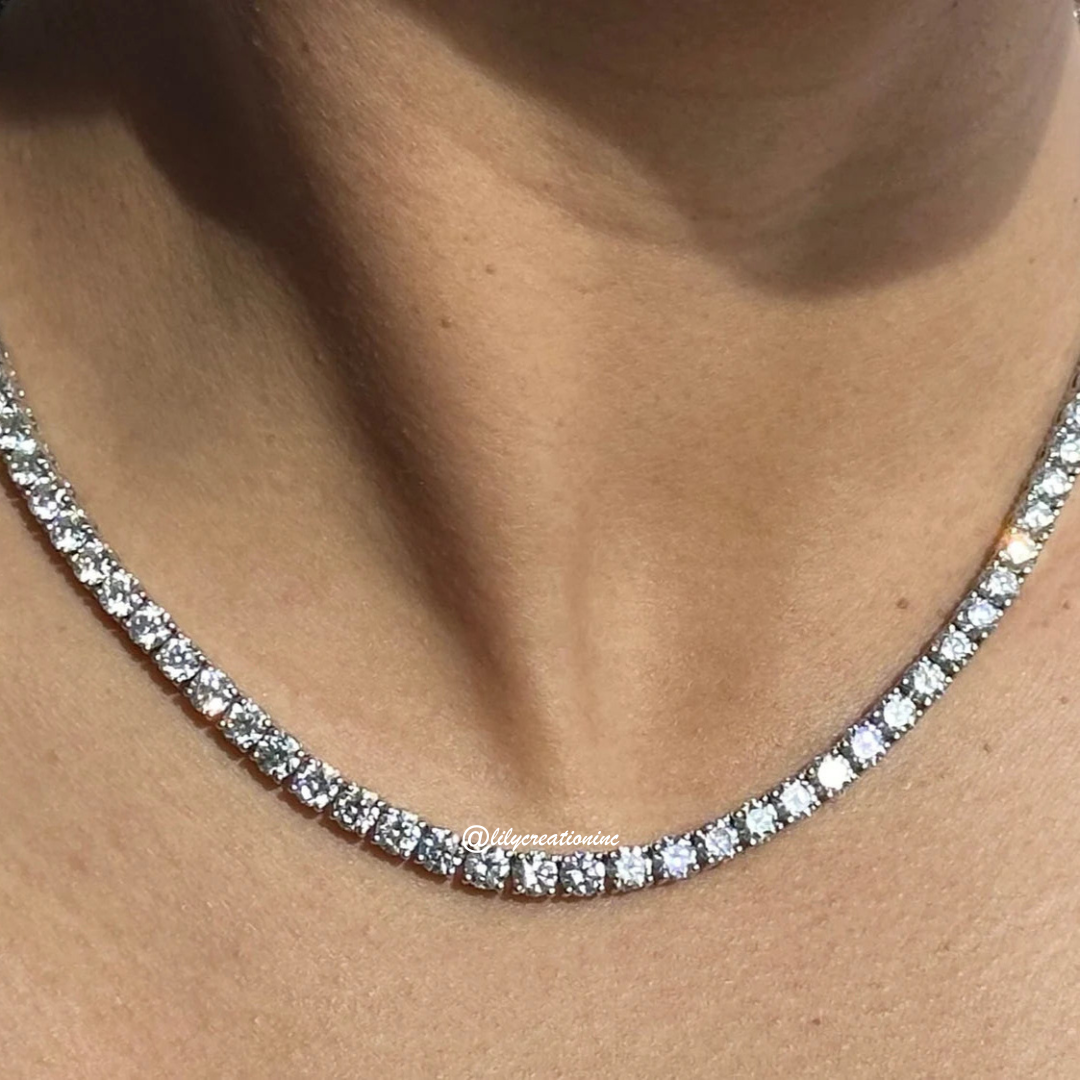 25 Carat Round Lab Grown Diamond Tennis Necklace
