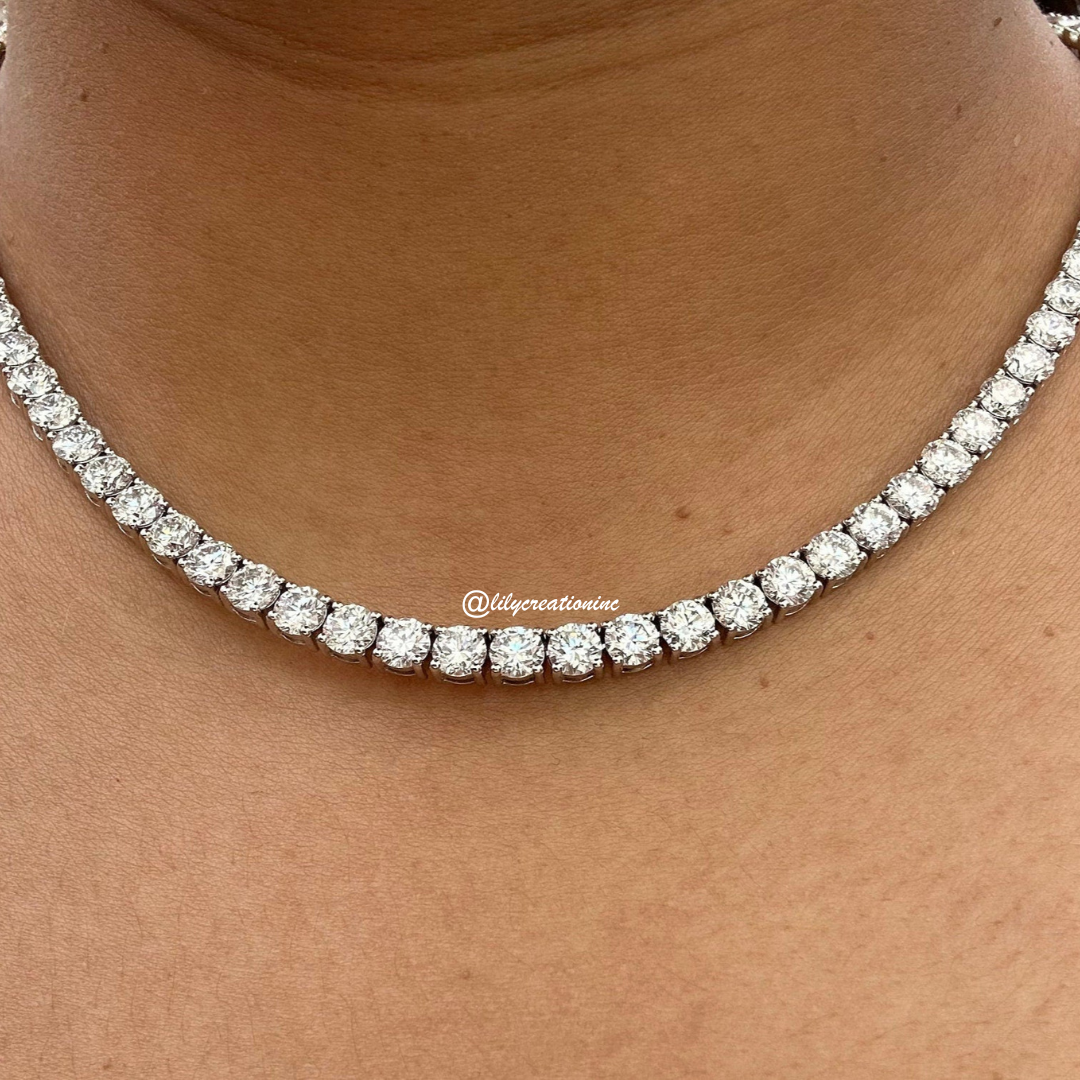 40 Carat Round Lab Grown Diamond Tennis Necklace