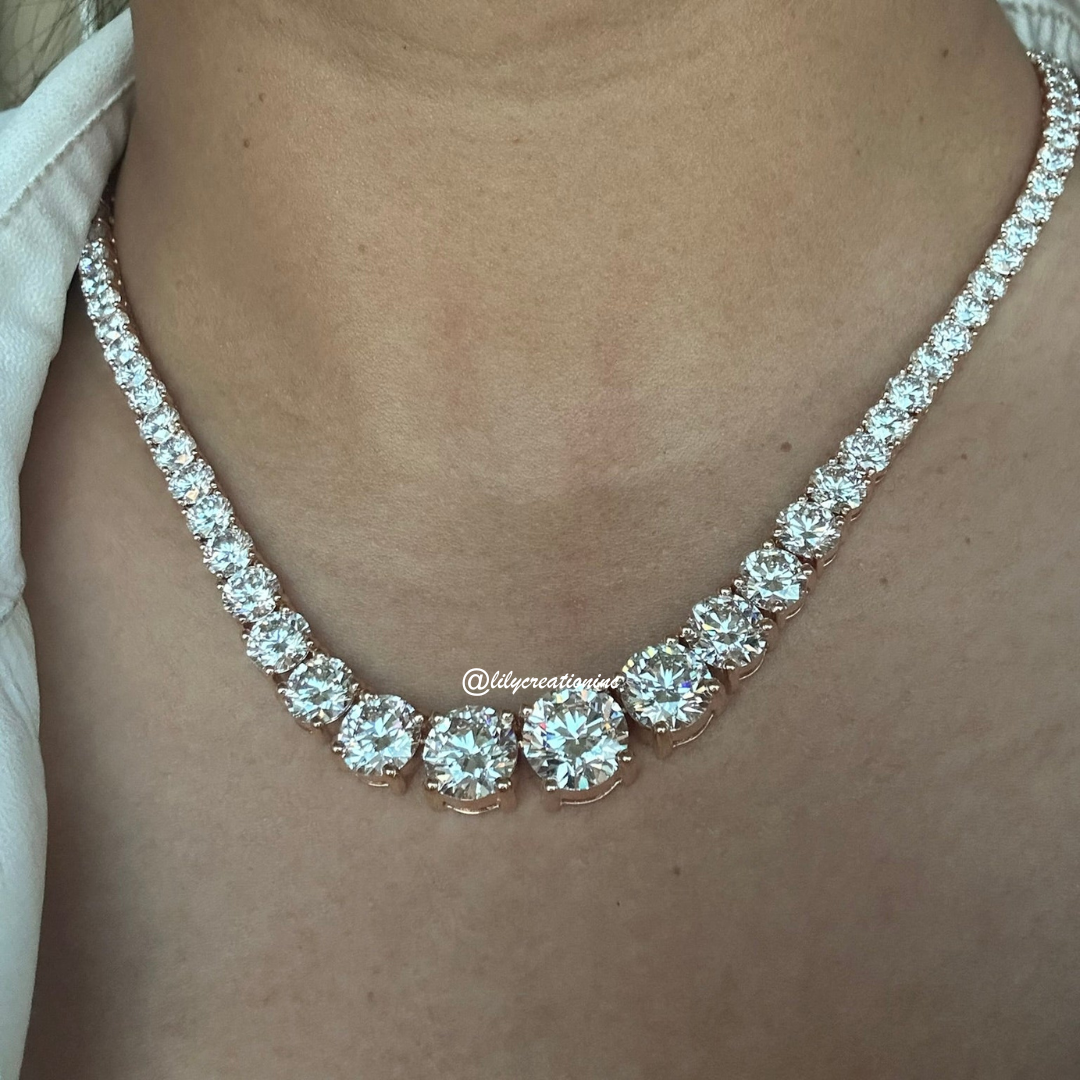 40 Carat Round Graduated Diamond Tennis Necklace