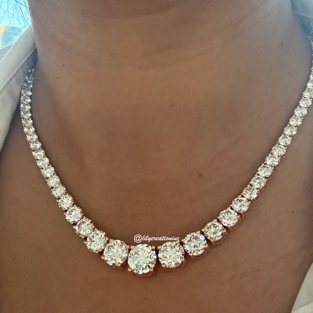 40 Carat Round Graduated Diamond Tennis Necklace