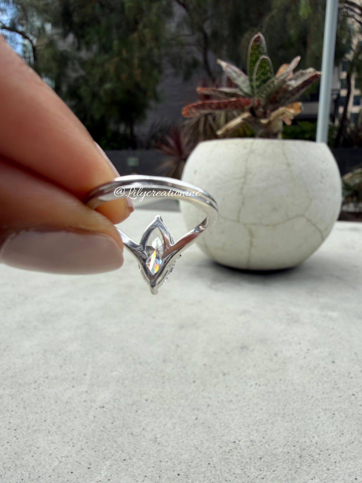 Marquee V Shape Band Solitaire Lab Grown Diamond Engagement Ring