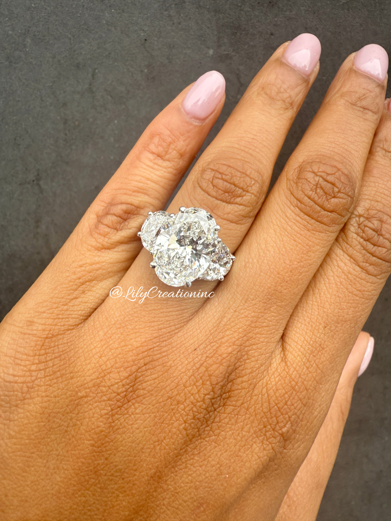 Oval Cut with Half Moon Side Stone Lab Grown Diamond Engagement Ring