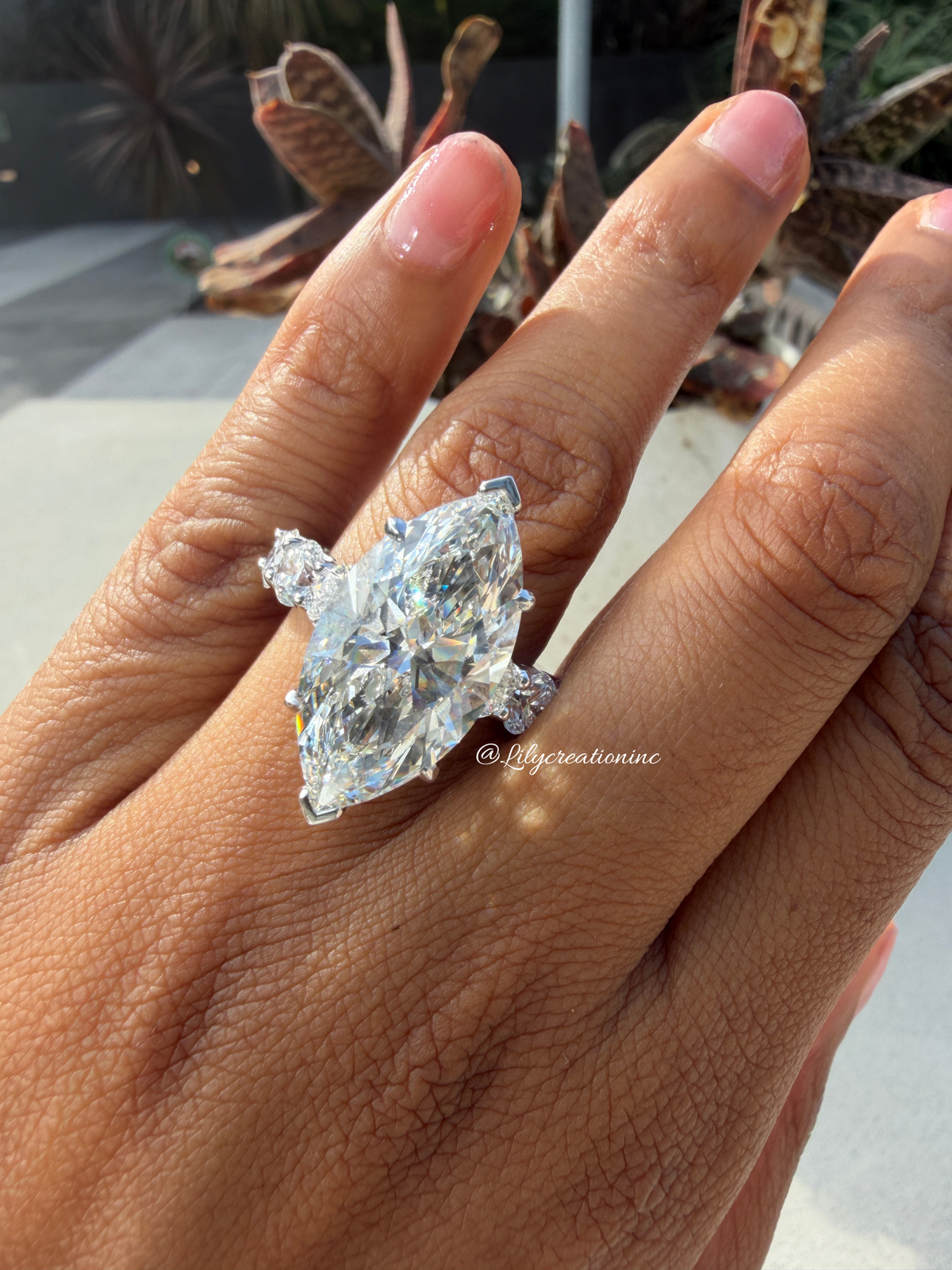 10 Carat Marquise Lab Grown Diamond Engagement with Round Side Stones