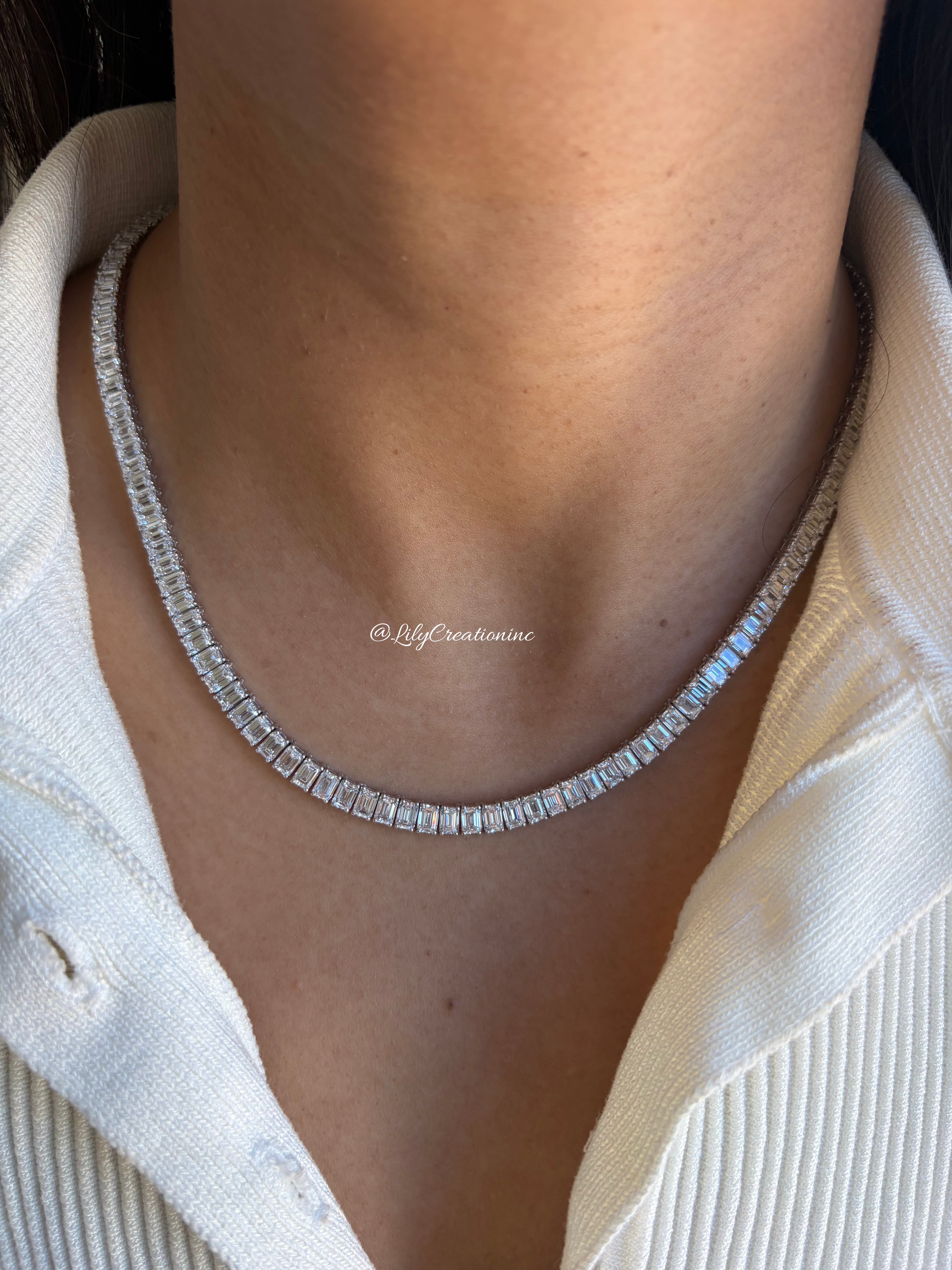 32 Carat Emerald Cut Diamond Tennis Necklace