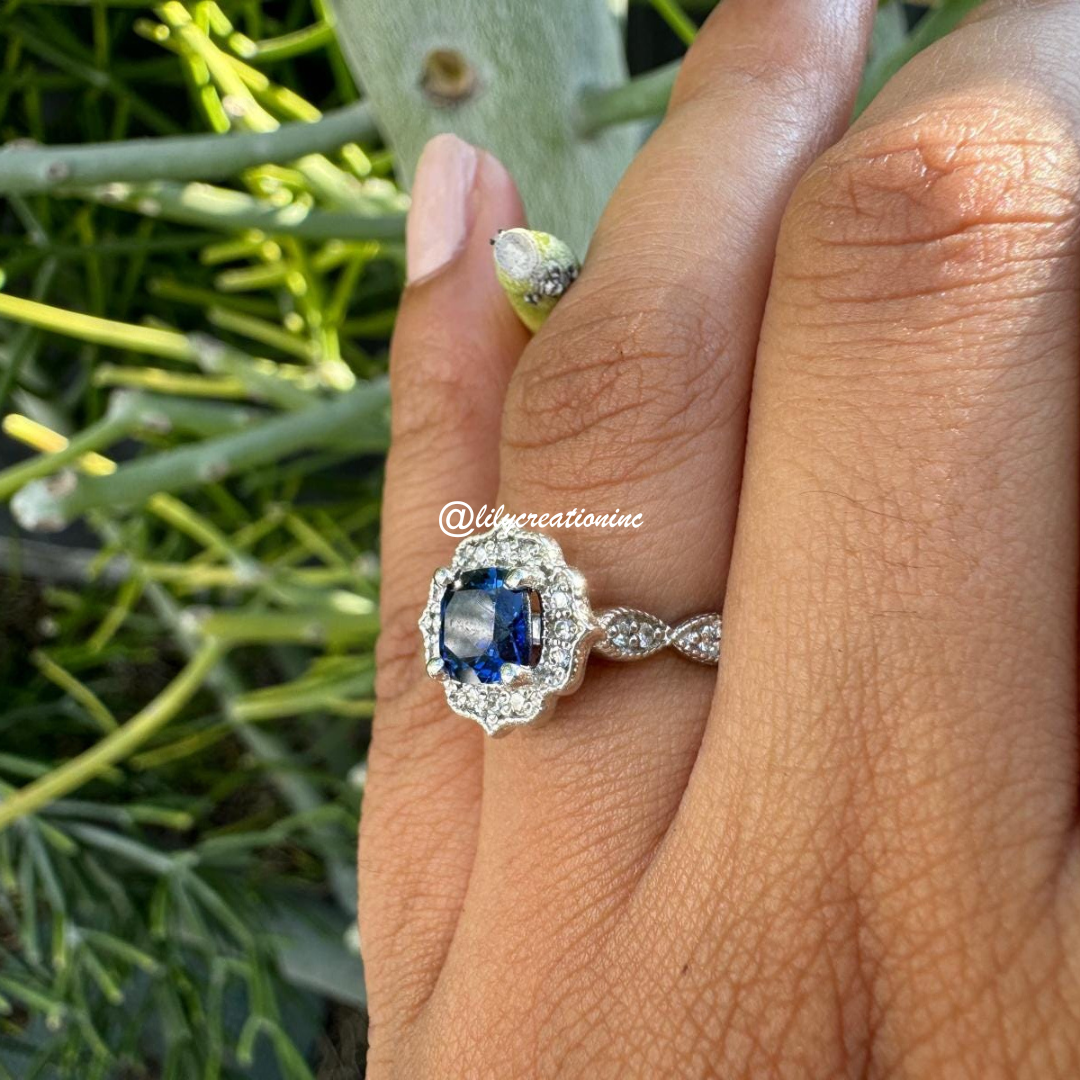 Art Deco Sapphire & Diamond Engagement Ring - 7 ct