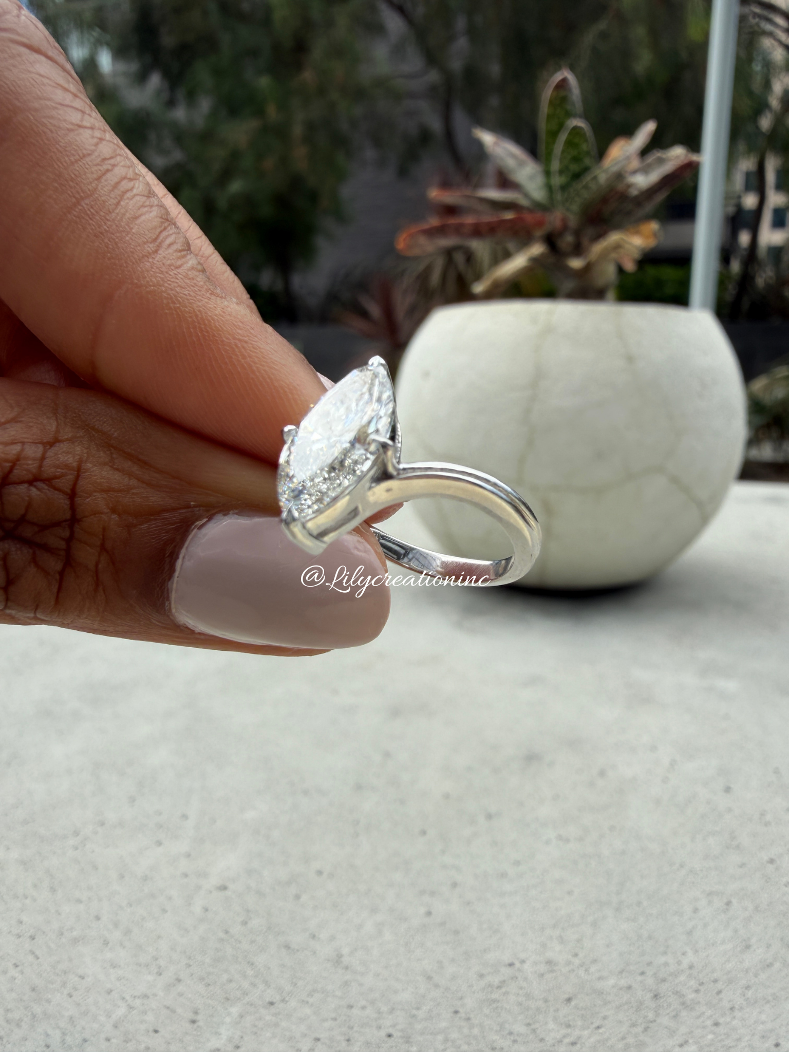 Marquee V Shape Band Solitaire Lab Grown Diamond Engagement Ring