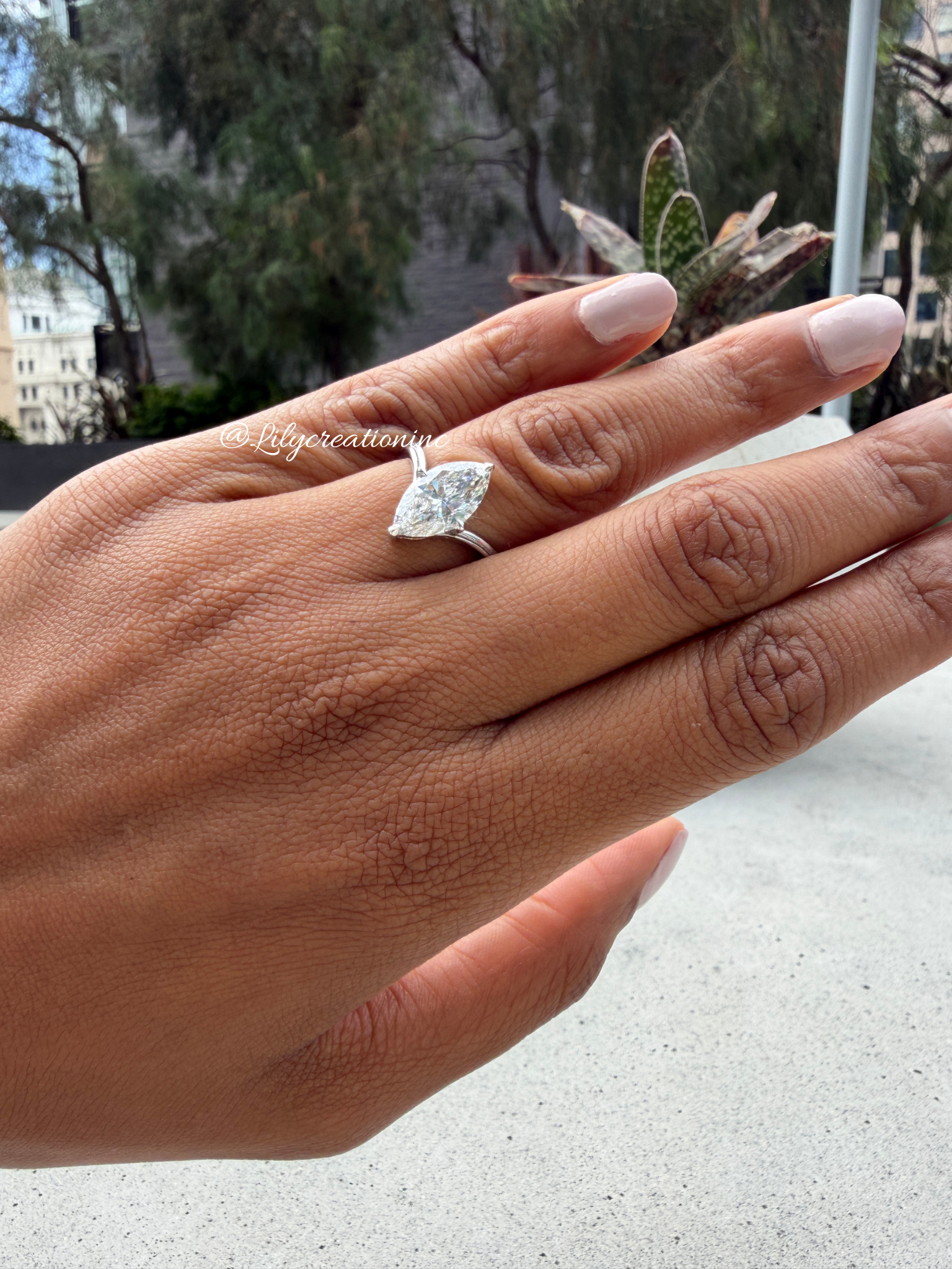 Marquee V Shape Band Solitaire Lab Grown Diamond Engagement Ring